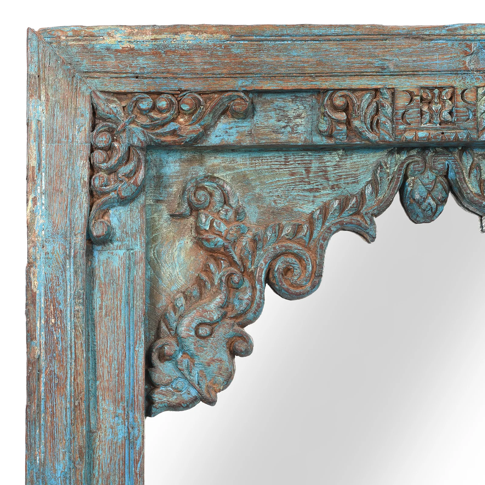 Blue Painted Banswara Window Mirror - 19thC (68 x 78cm) - Image 2