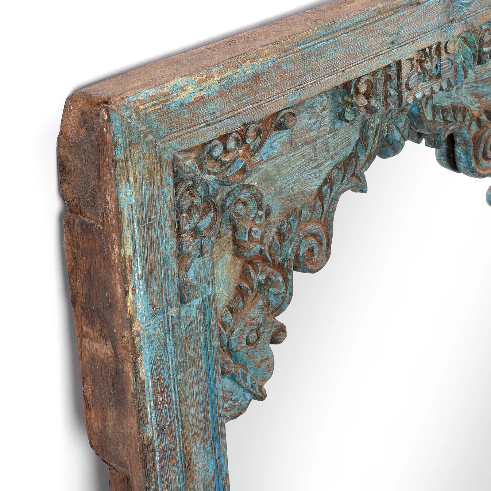 Blue Painted Banswara Window Mirror - 19thC (68 x 78cm) - Image 3