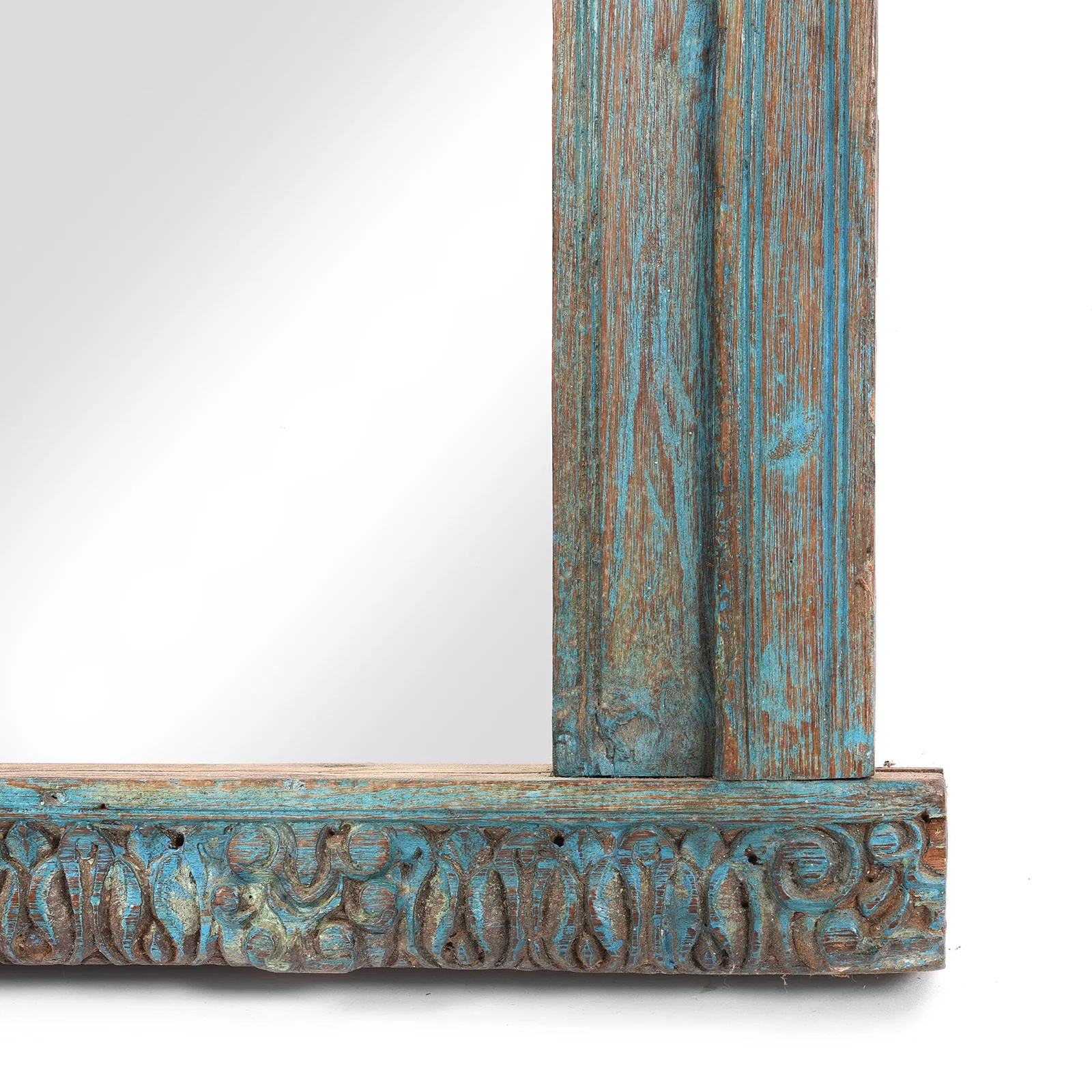 Blue Painted Banswara Window Mirror - 19thC (68 x 78cm) - Image 4