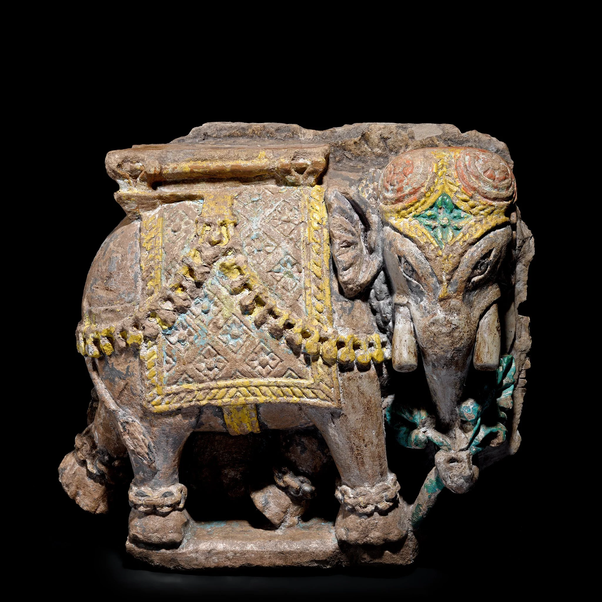 Old Painted Stone Elephant Statue From Gujarat - 19thC - Image 2