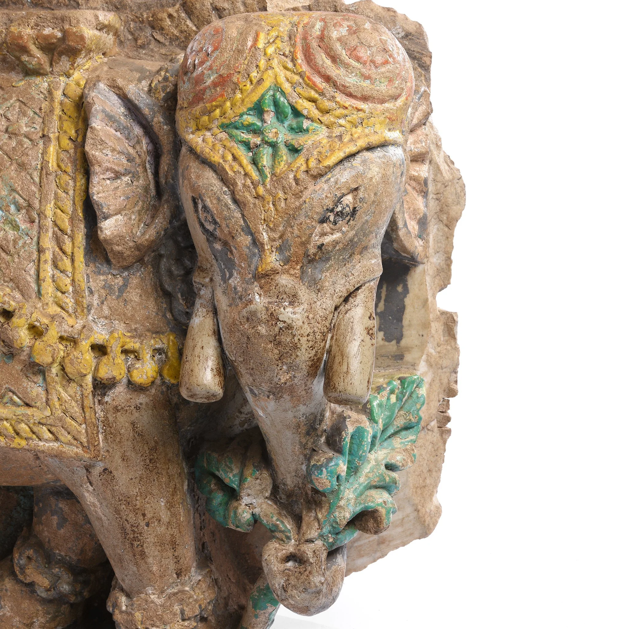 Old Painted Stone Elephant Statue From Gujarat - 19thC - Image 3
