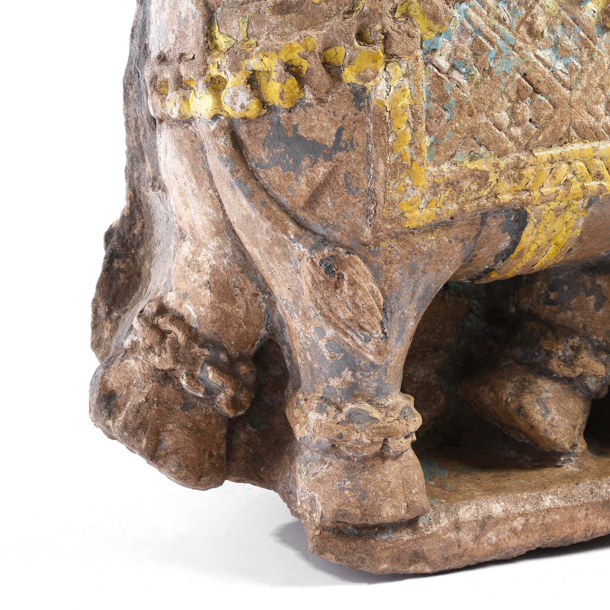 Old Painted Stone Elephant Statue From Gujarat - 19thC - Image 5