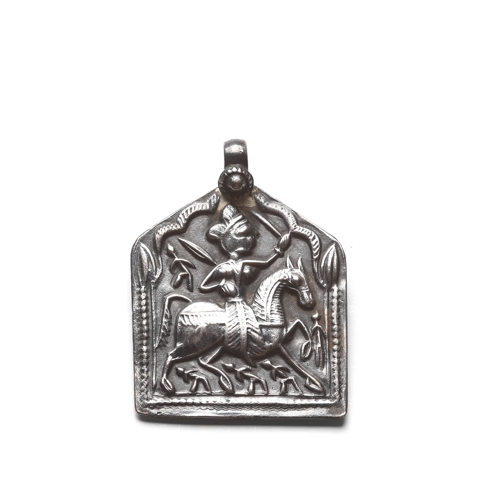 Old Tribal Silver Bhumiya Raj Amulet from Rajasthan - 19th Century