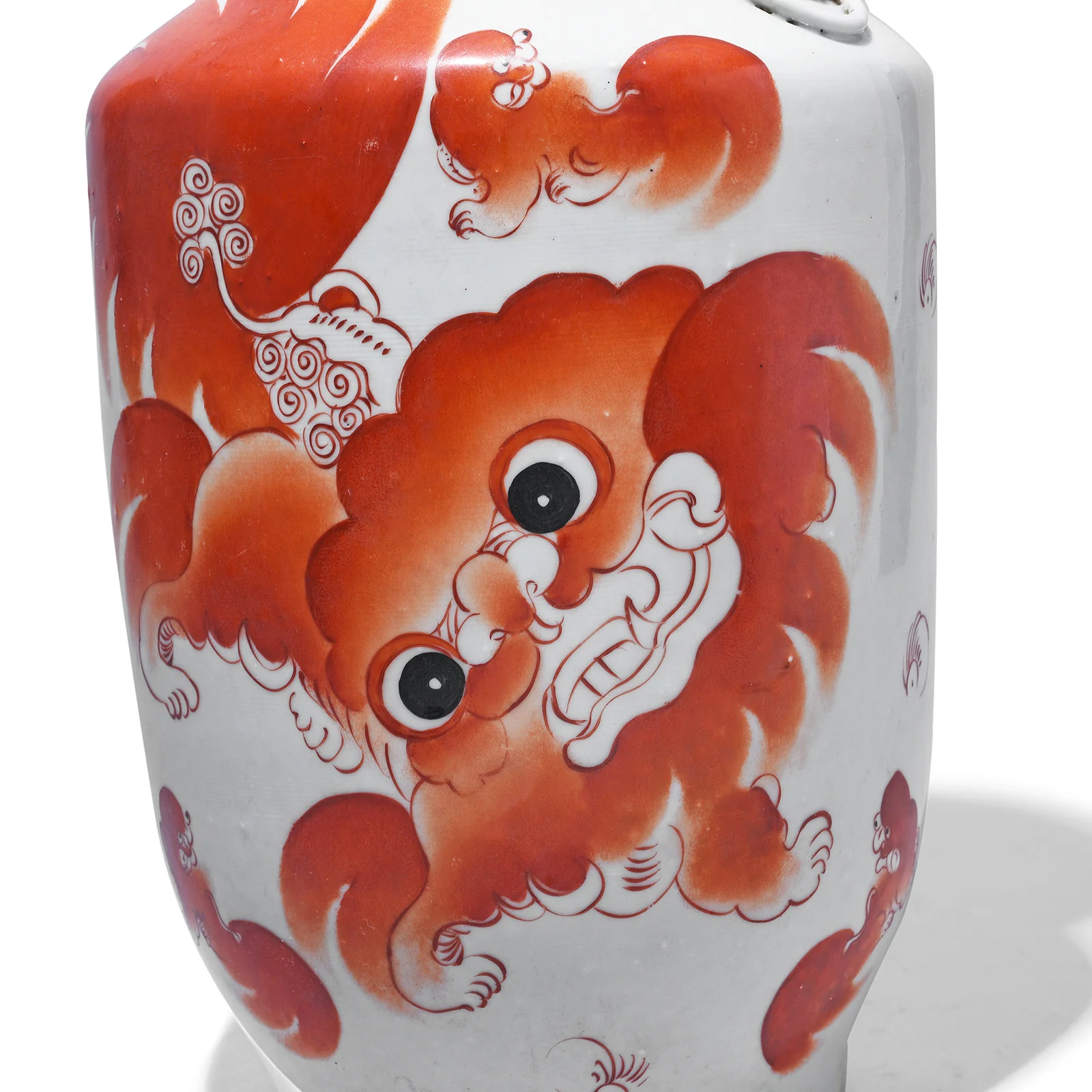 Burnt Orange Porcelain Vase - Snow Lions - Image 2