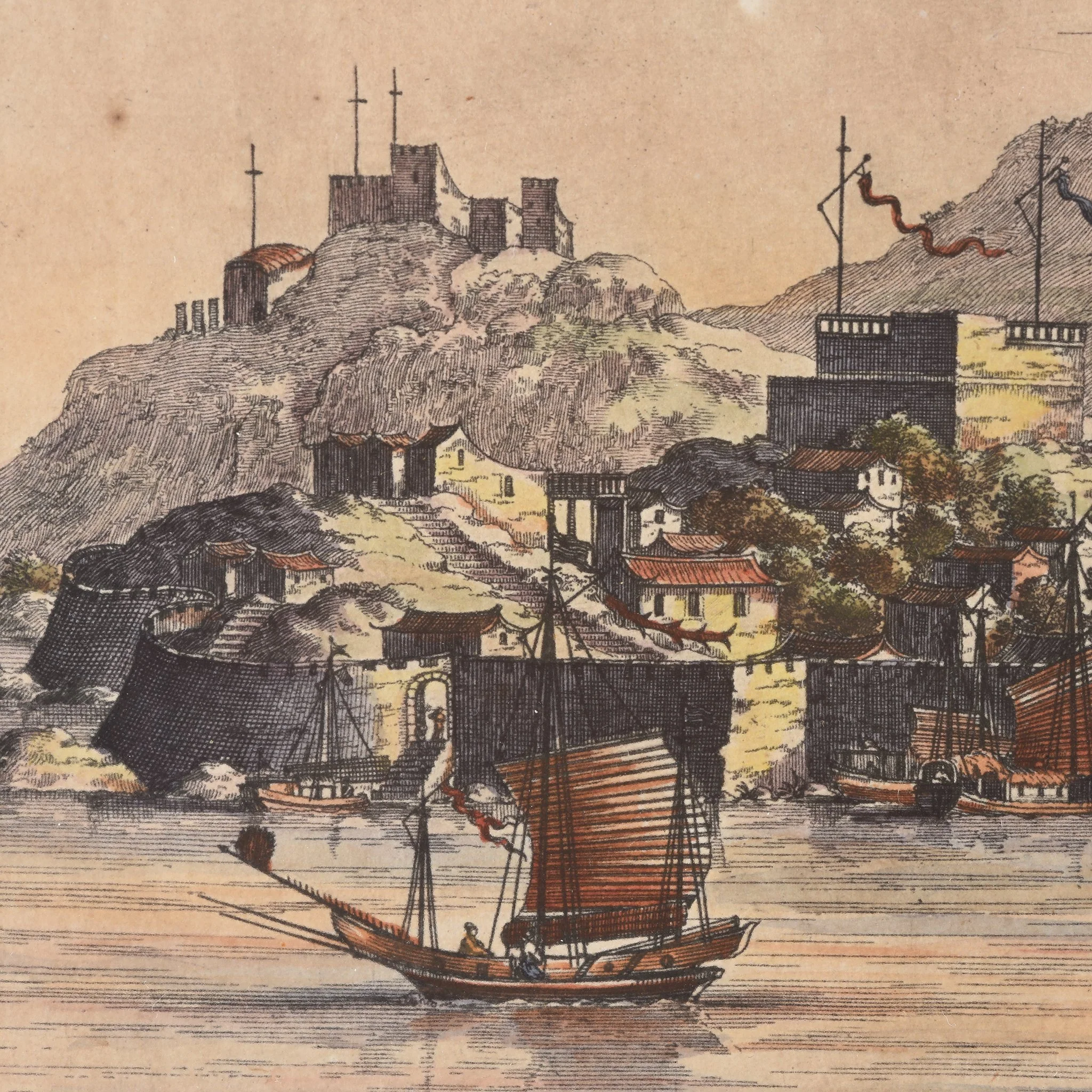 Original Tinted Engraving of Canton City - 17thC - Image 2