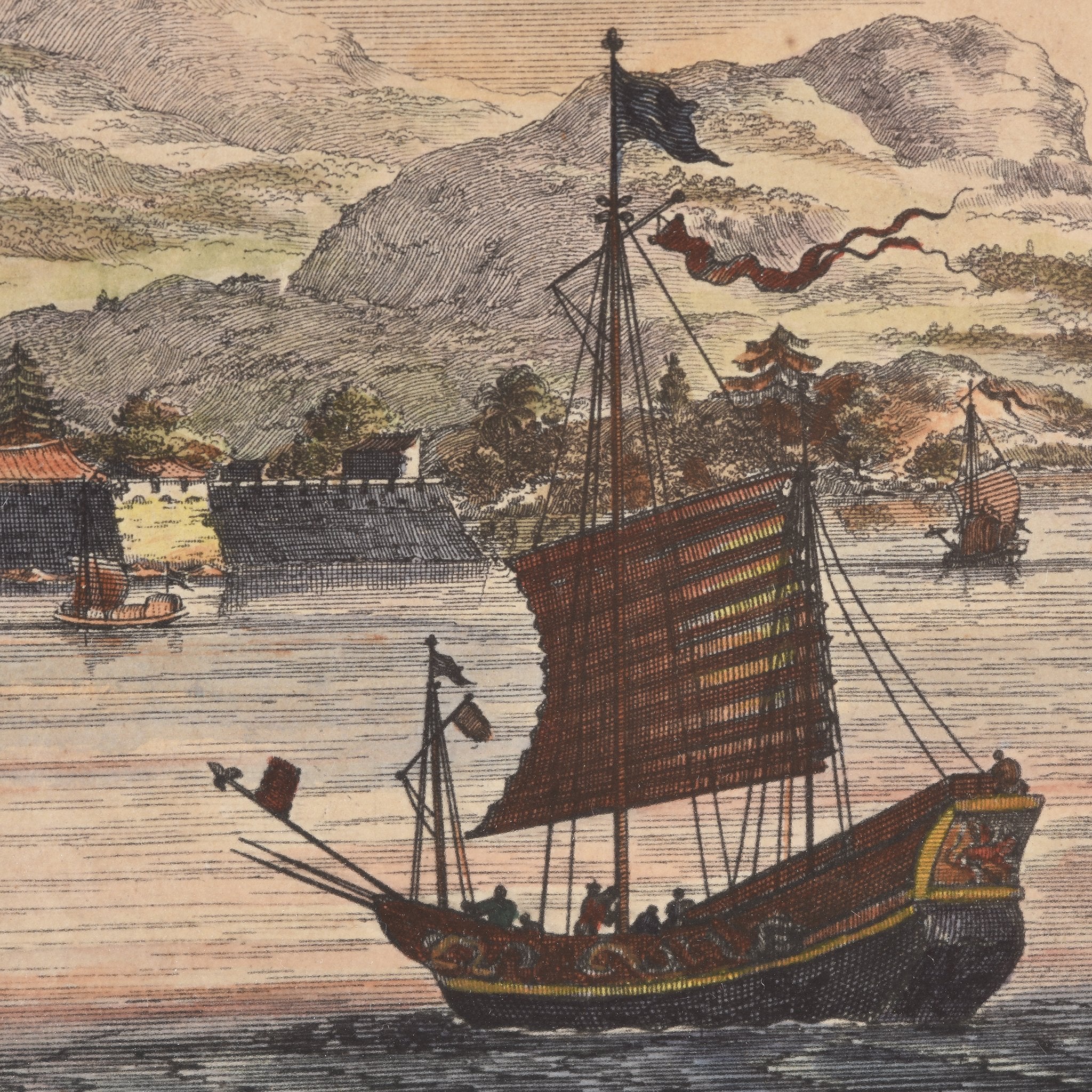 Original Tinted Engraving of Canton City - 17thC - Image 4