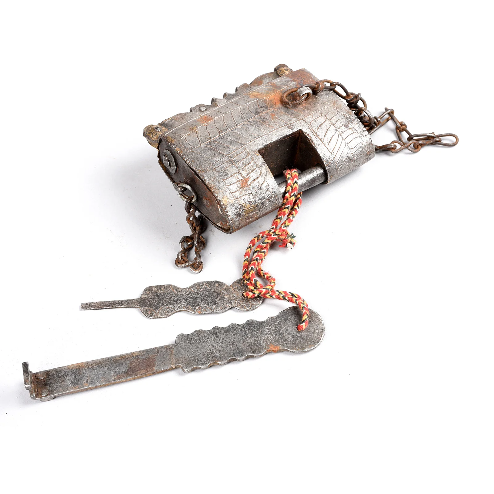 Original Indian Iron Padlock With Key - 18th Century