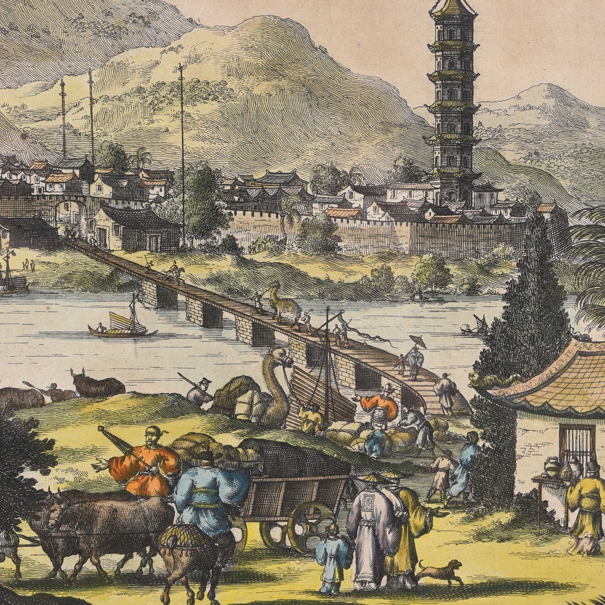Original Tinted Engraving of Zhuzhou - 17thC - Image 3