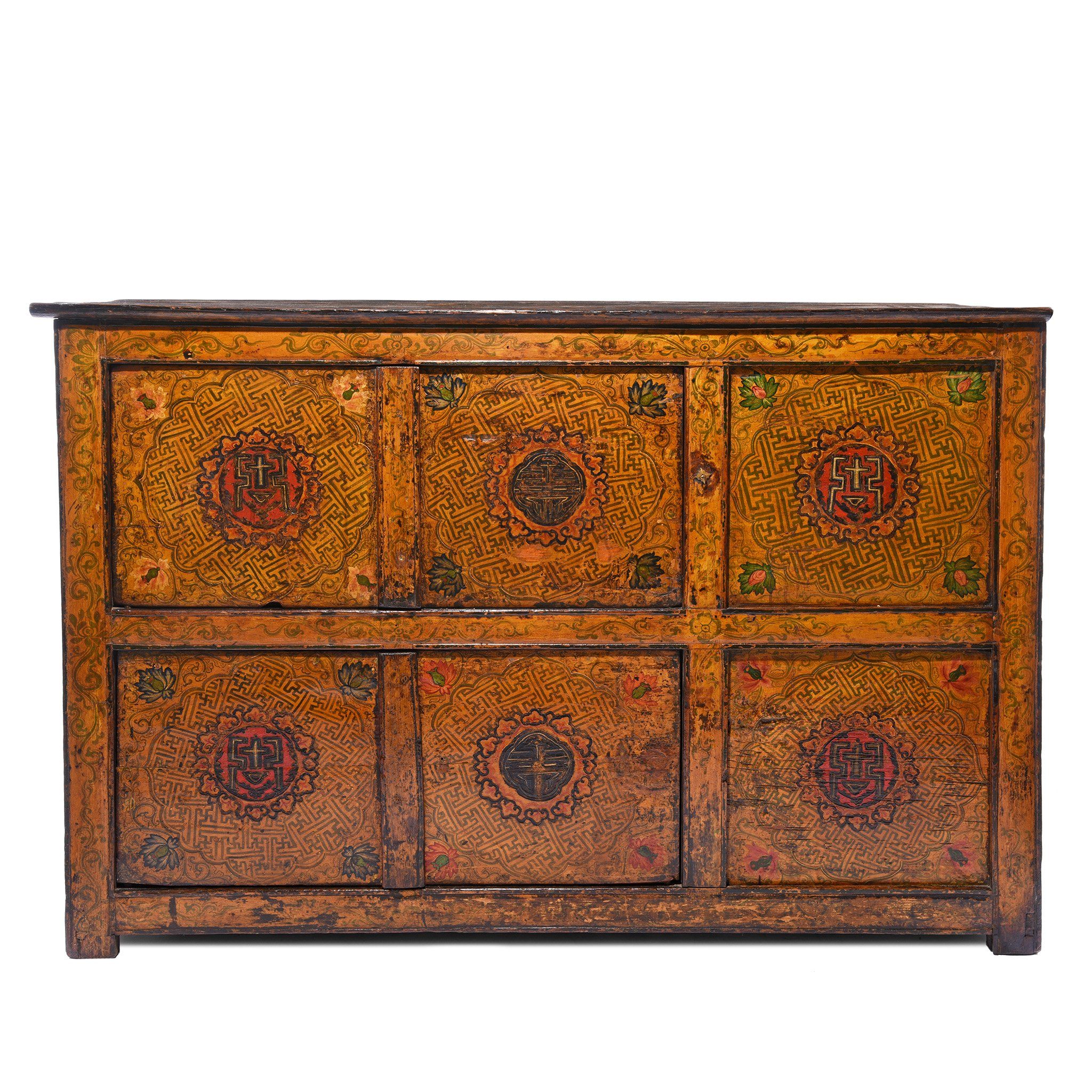 Painted Tibetan Cabinet From Lhasa - 19thC