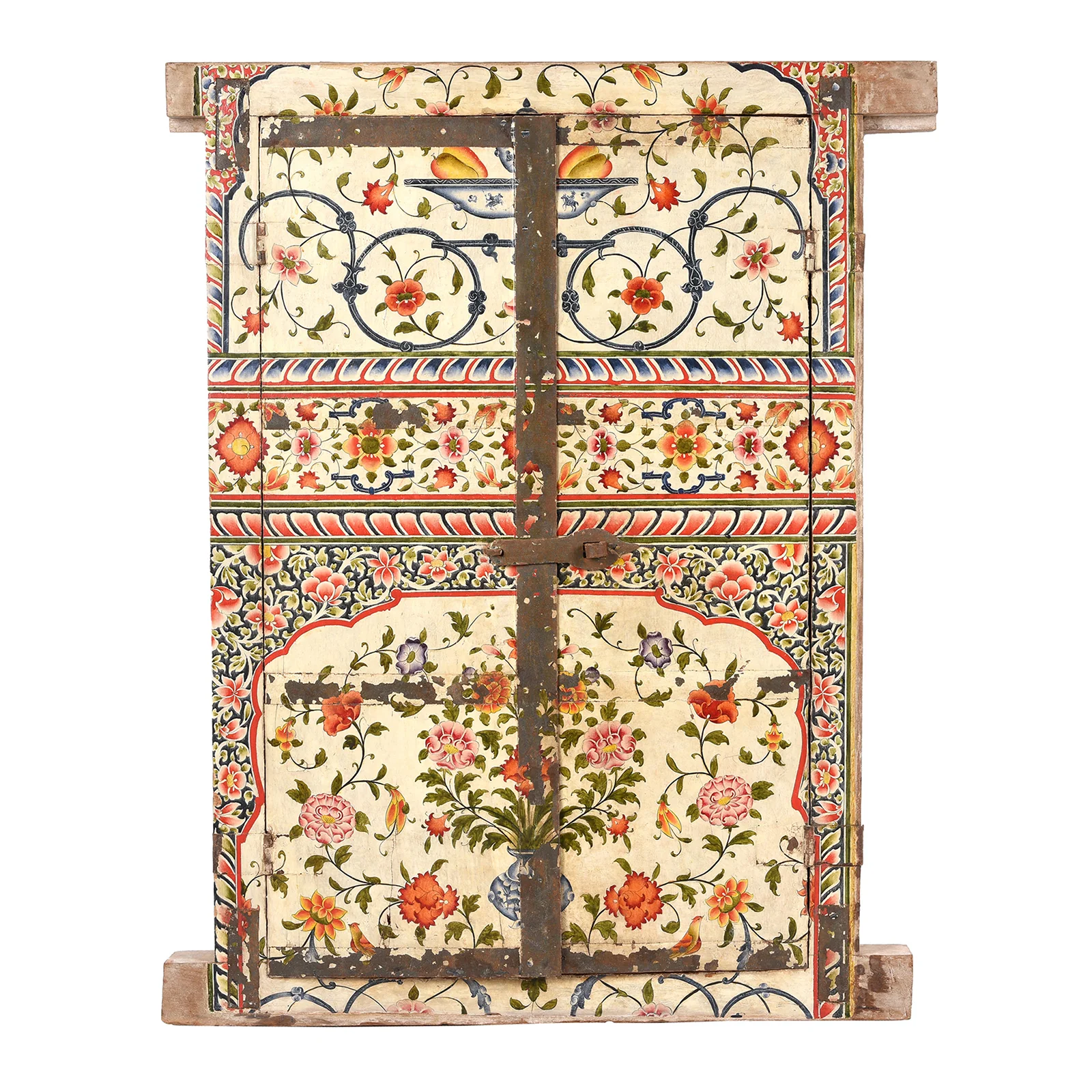 Chintz Painted Window Shutter From Bikaner - 18thC