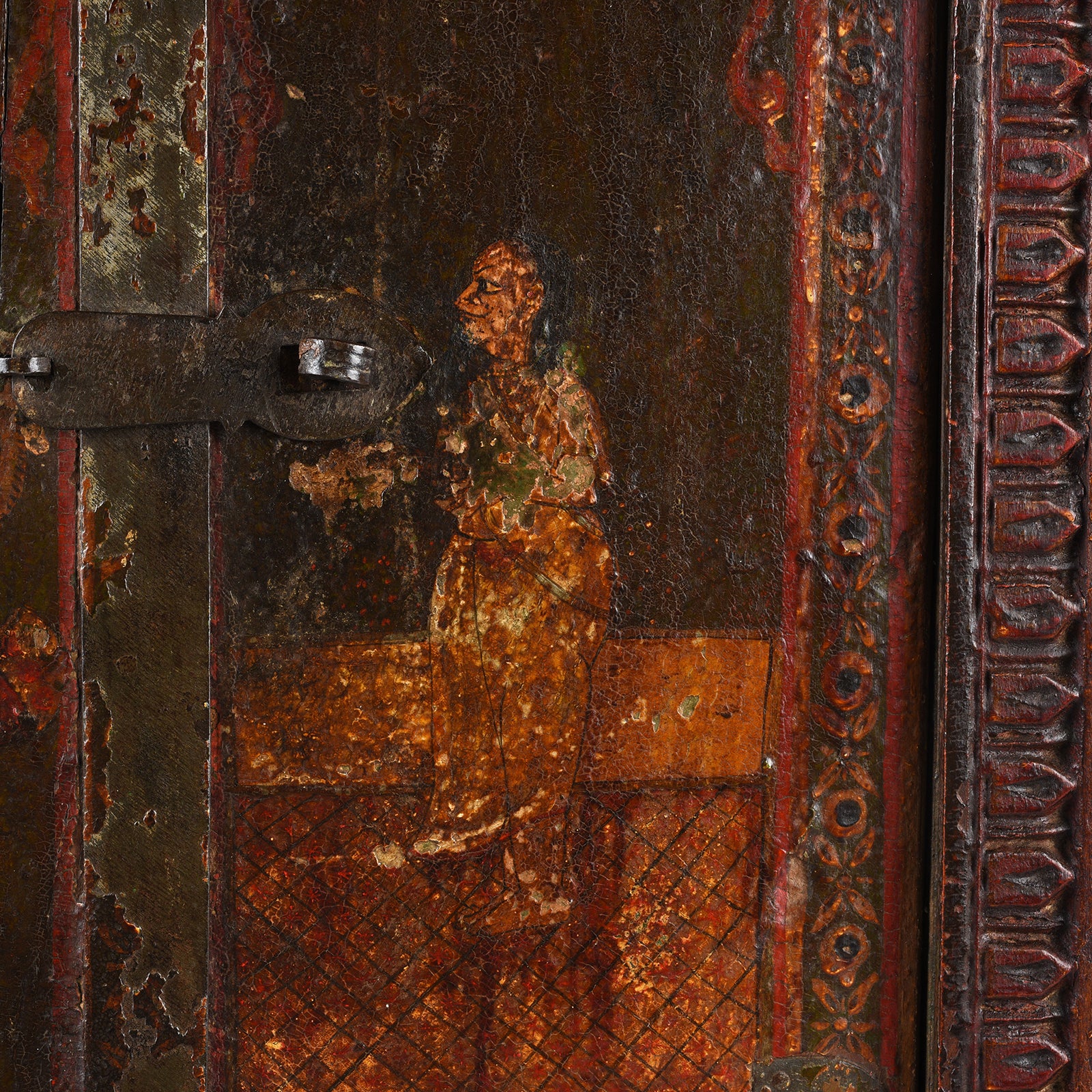 Painted Radha Krishna Shutter From Bikaner - 19th Century - Image 3