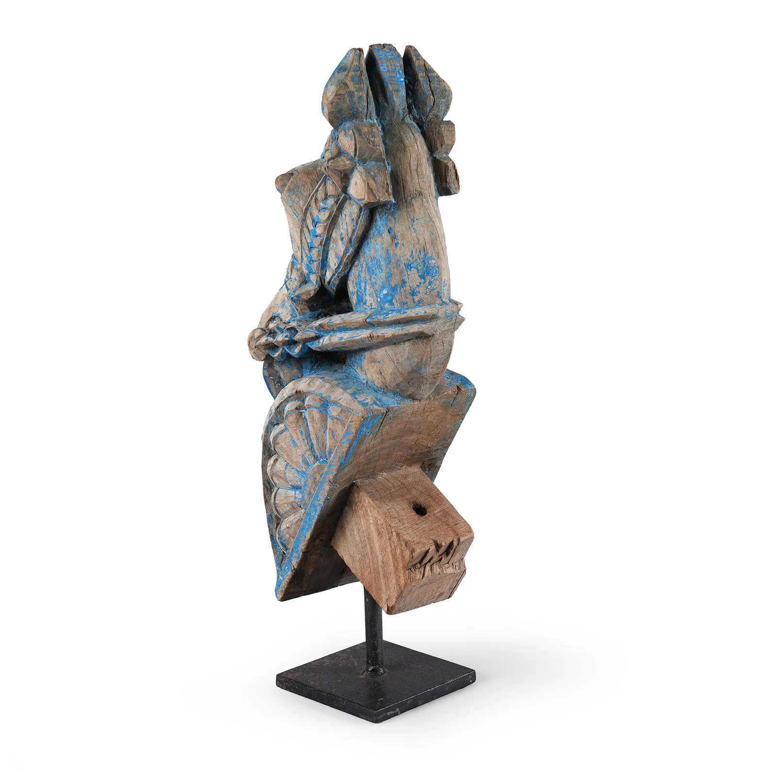 Blue Painted Horse Head Corbels On Stand - 19th Century - Image 3