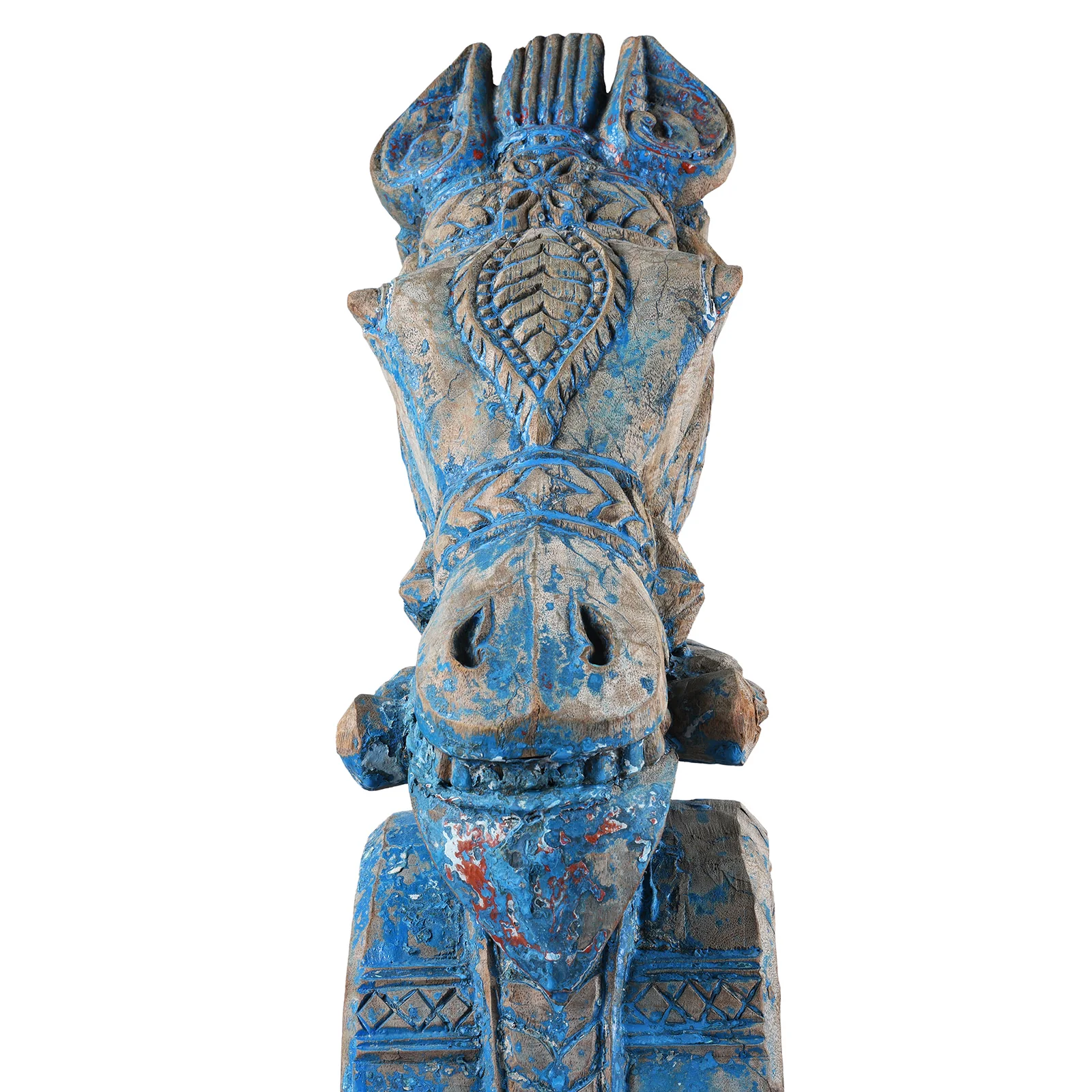 Blue Painted Horse Head Corbels On Stand - 19th Century - Image 4