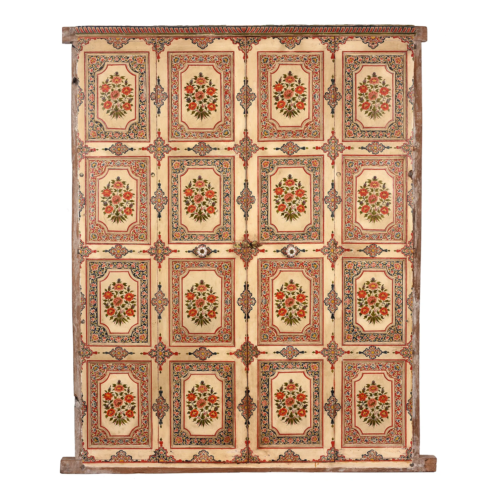 Painted Chintz Door Panel From Bikaner - Late 19th Century