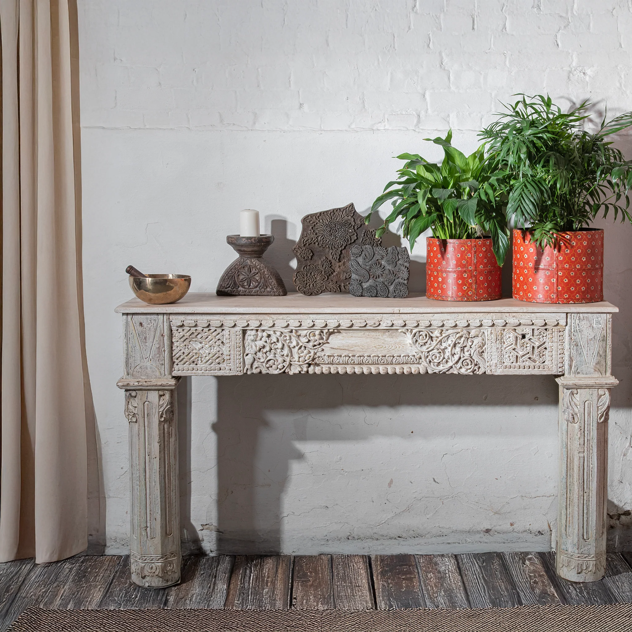 White Console Table Made From Reclaimed Teak - Image 9