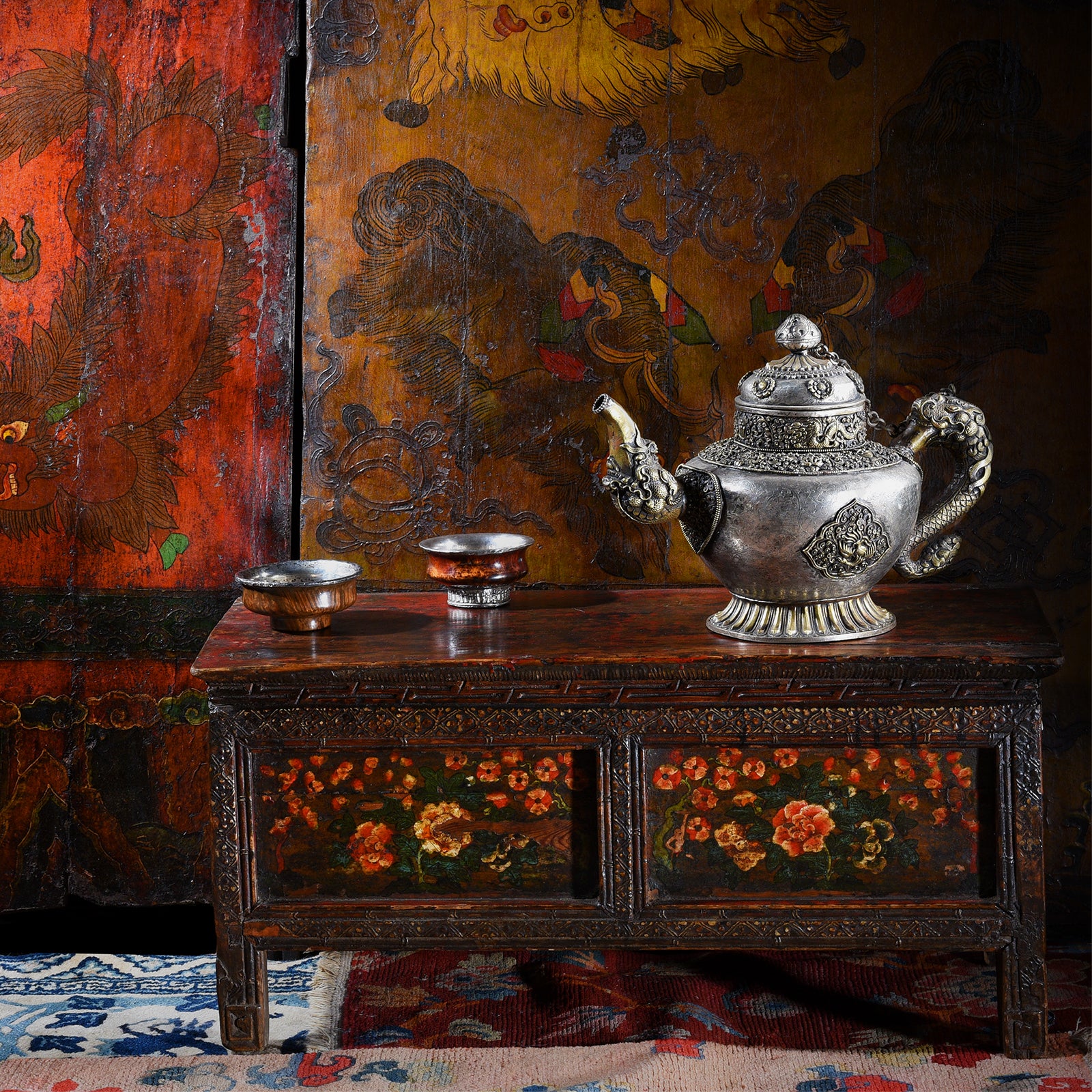 Painted Floral Choksar Prayer Table from Tibet - 19th Century - Image 2