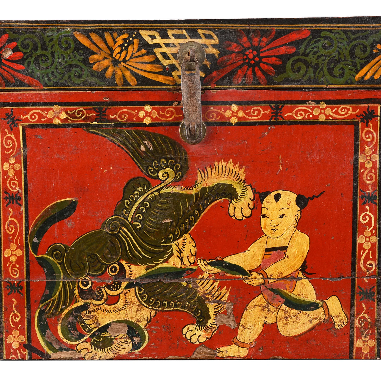 Painted Wedding Box From Shanxi - Foo Dog & Child - Late 19th Century - Image 2