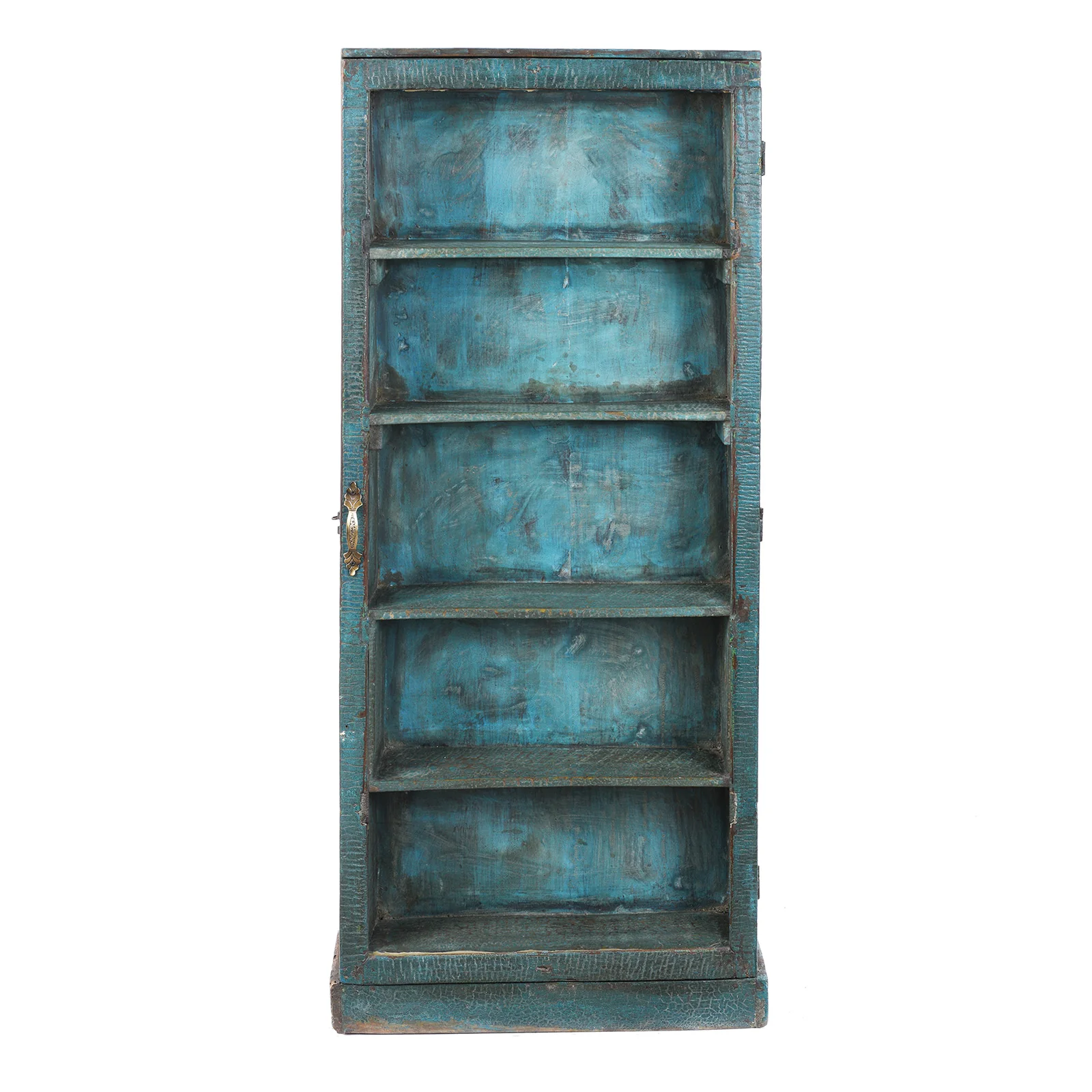 Tall Blue Painted Glazed Wall Cabinet - Ca 1920