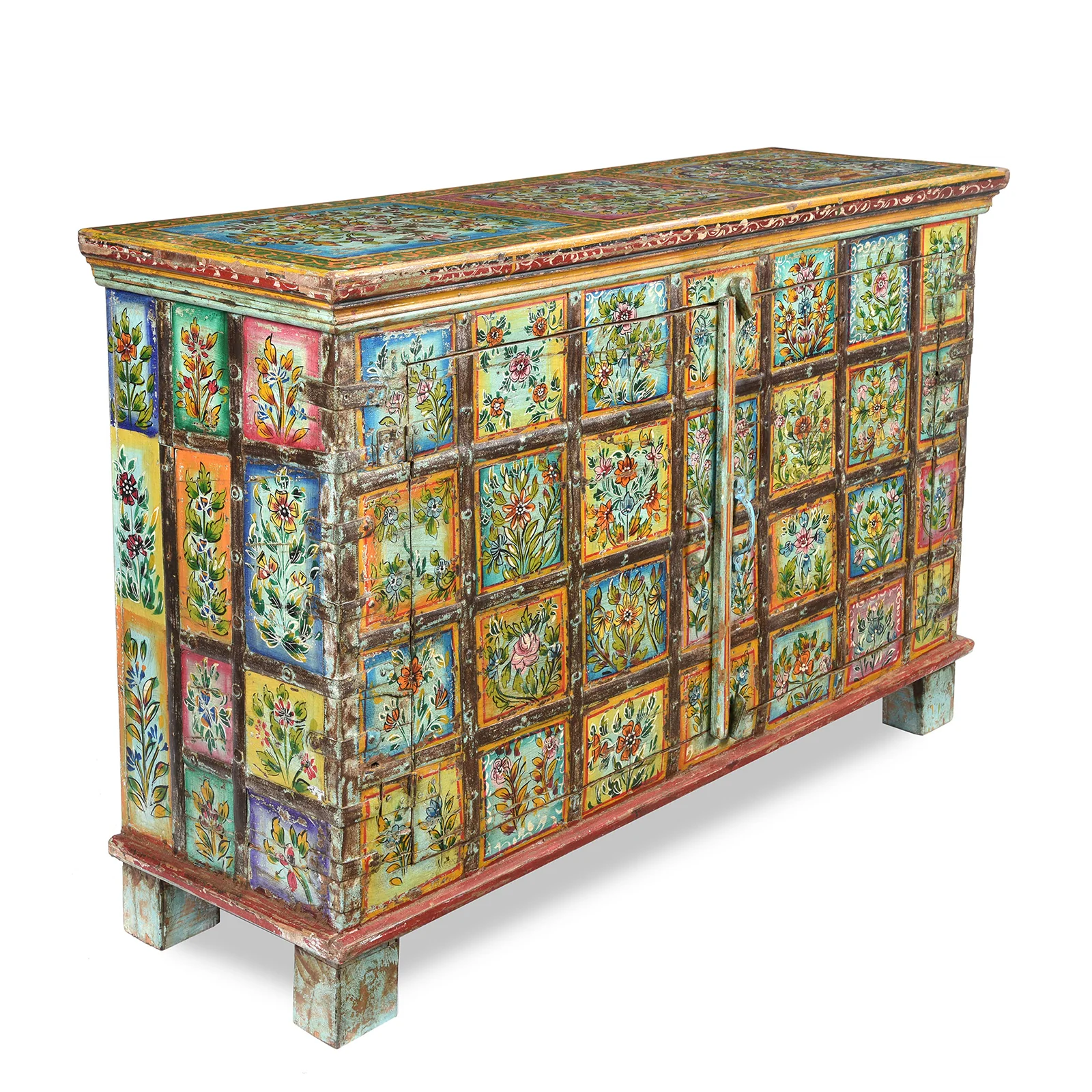 Painted Indian 2 Door Pithara Console Chest - Image 3