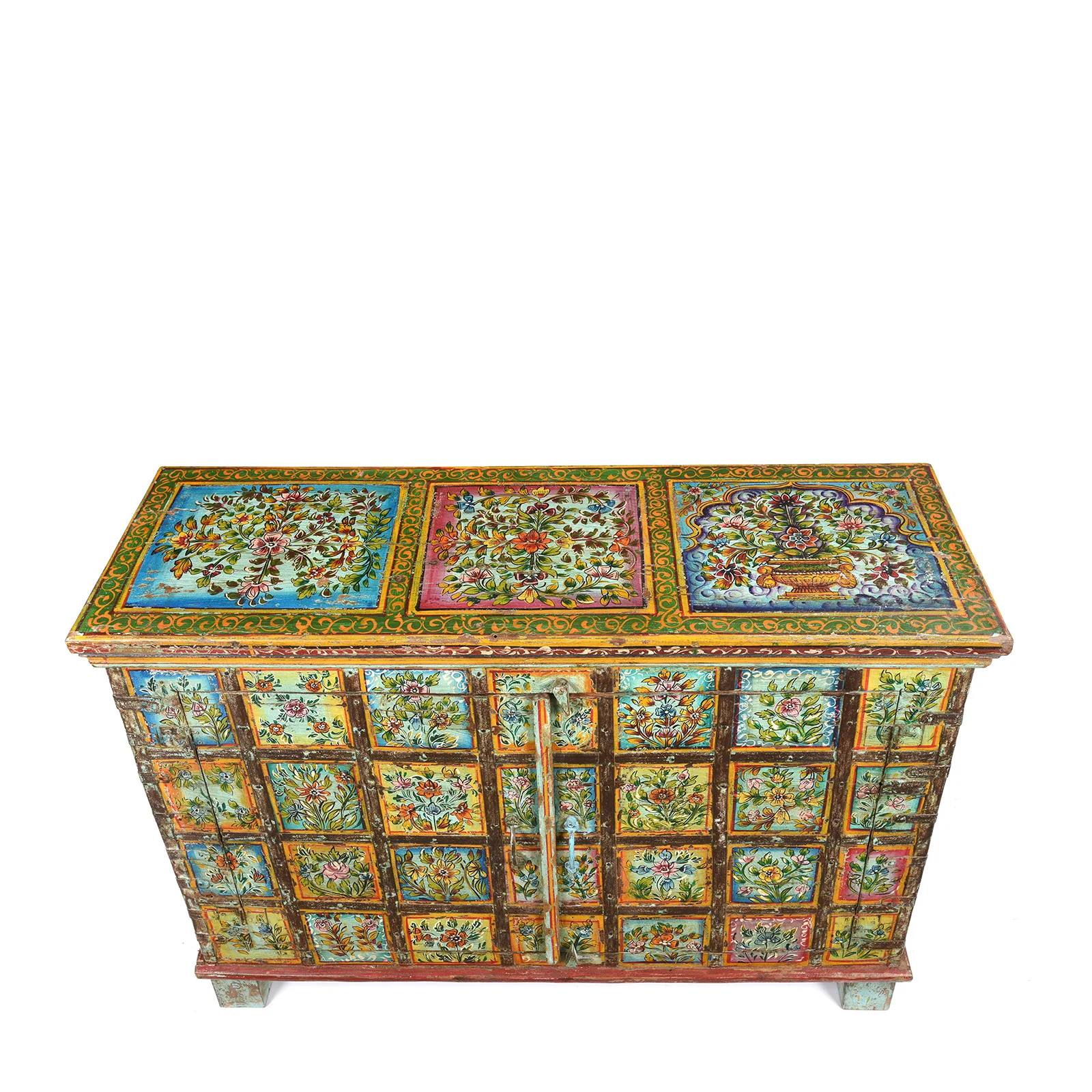 Painted Indian 2 Door Pithara Console Chest - Image 5
