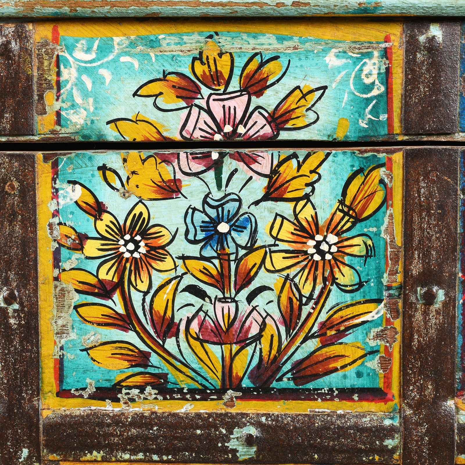Painted Indian 2 Door Pithara Console Chest - Image 8