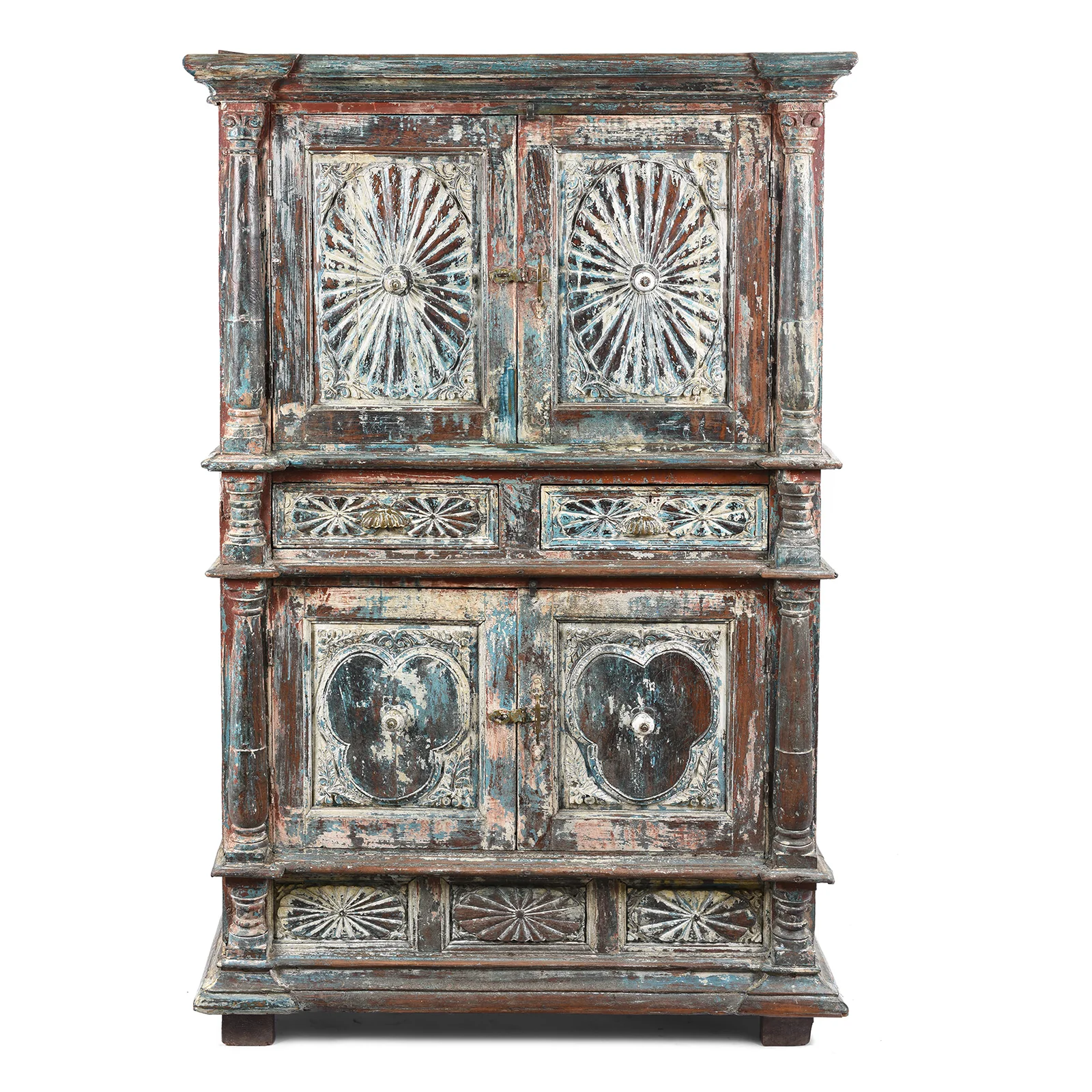 Painted Almirah Indian Cabinet From Diu - 19th Century