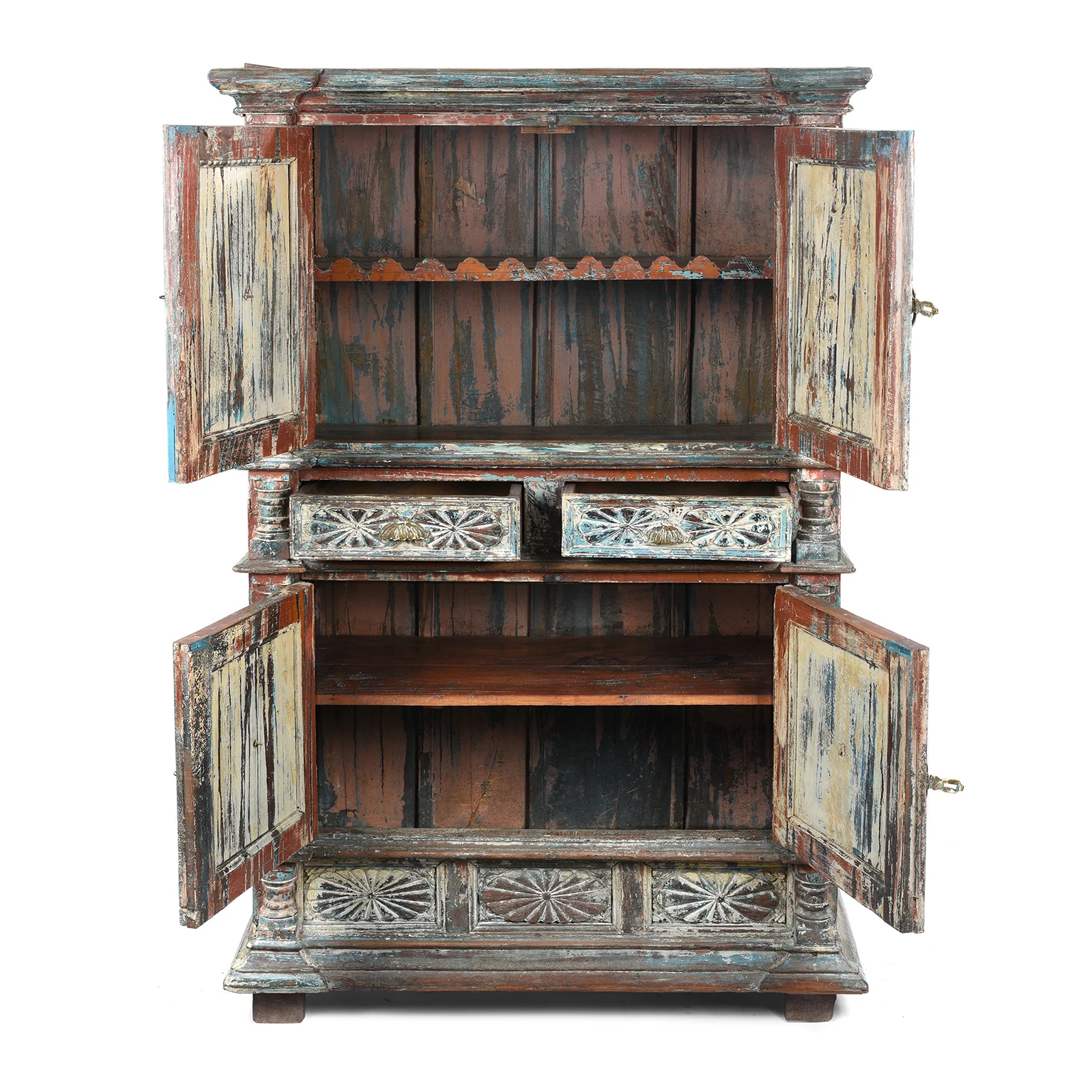 Painted Almirah Indian Cabinet From Diu - 19th Century - Image 4