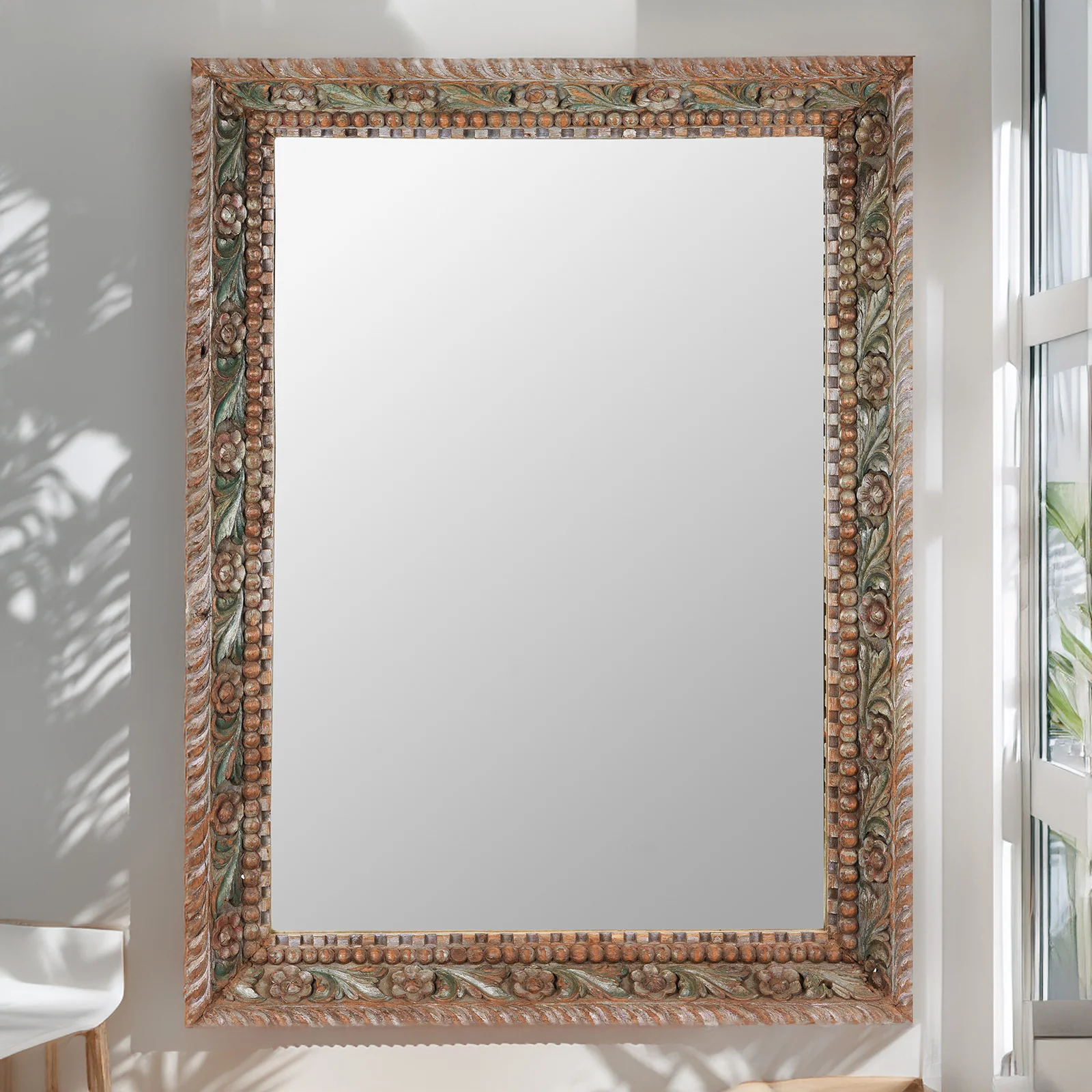 Painted Indian Floral Mirror - 19th Century