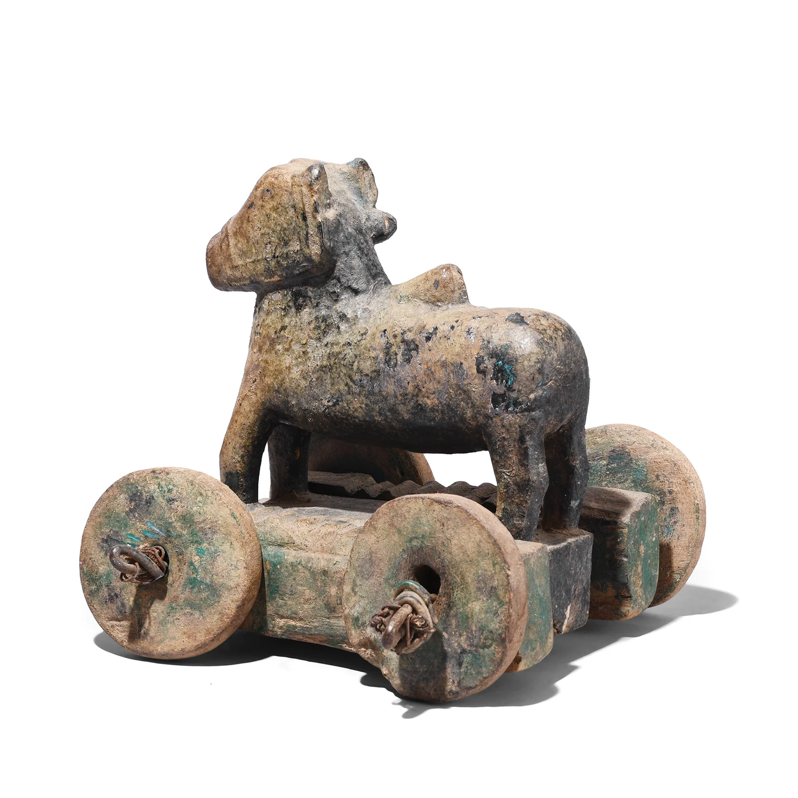 Painted Indian Nandi Bull Wheel Toy From Rajasthan - Ca 1940 - Image 3