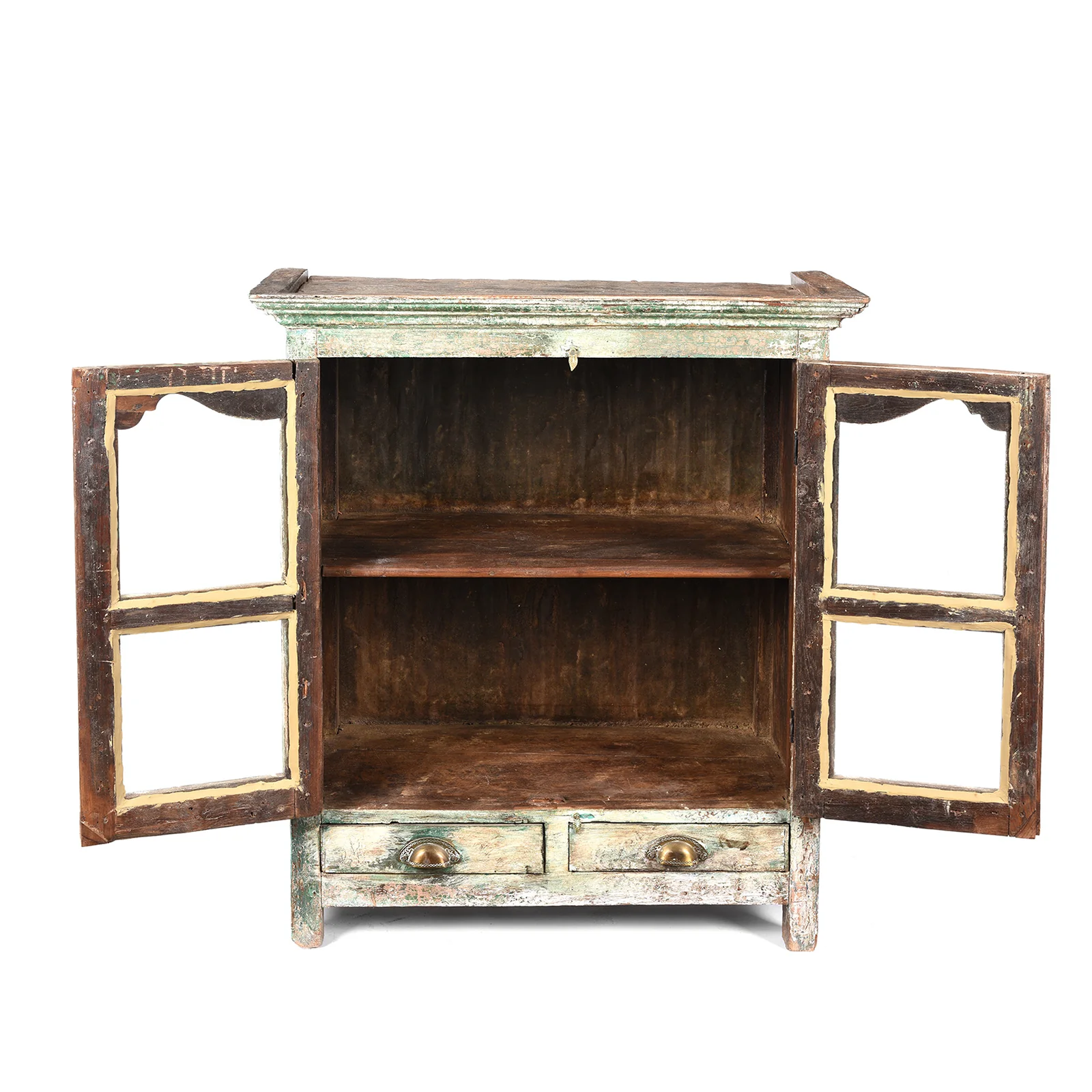 Painted Indian Teak Glazed Book Cabinet - Ca 1920's - Image 4