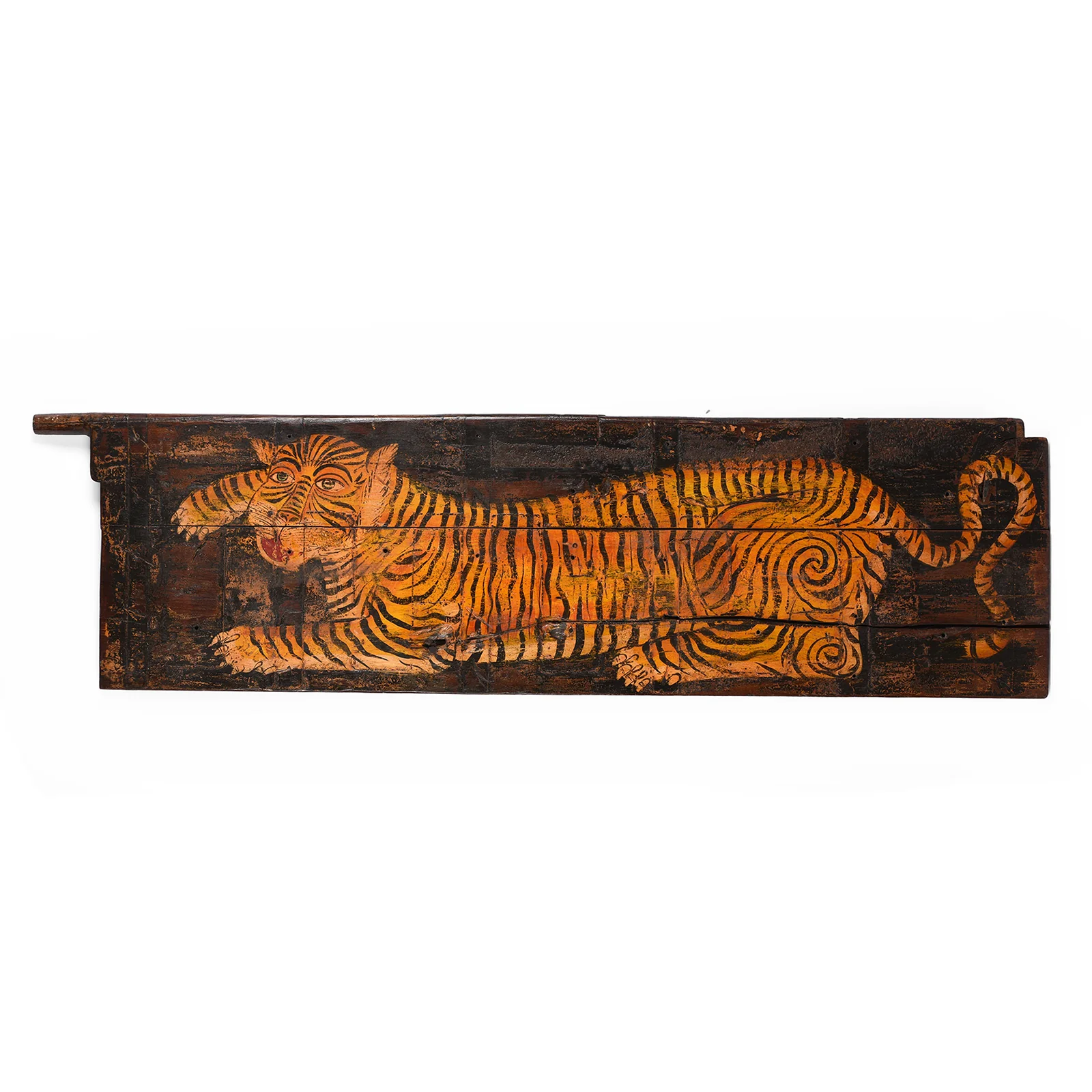 Vintage Painted Indian Tiger Panel - Image 2