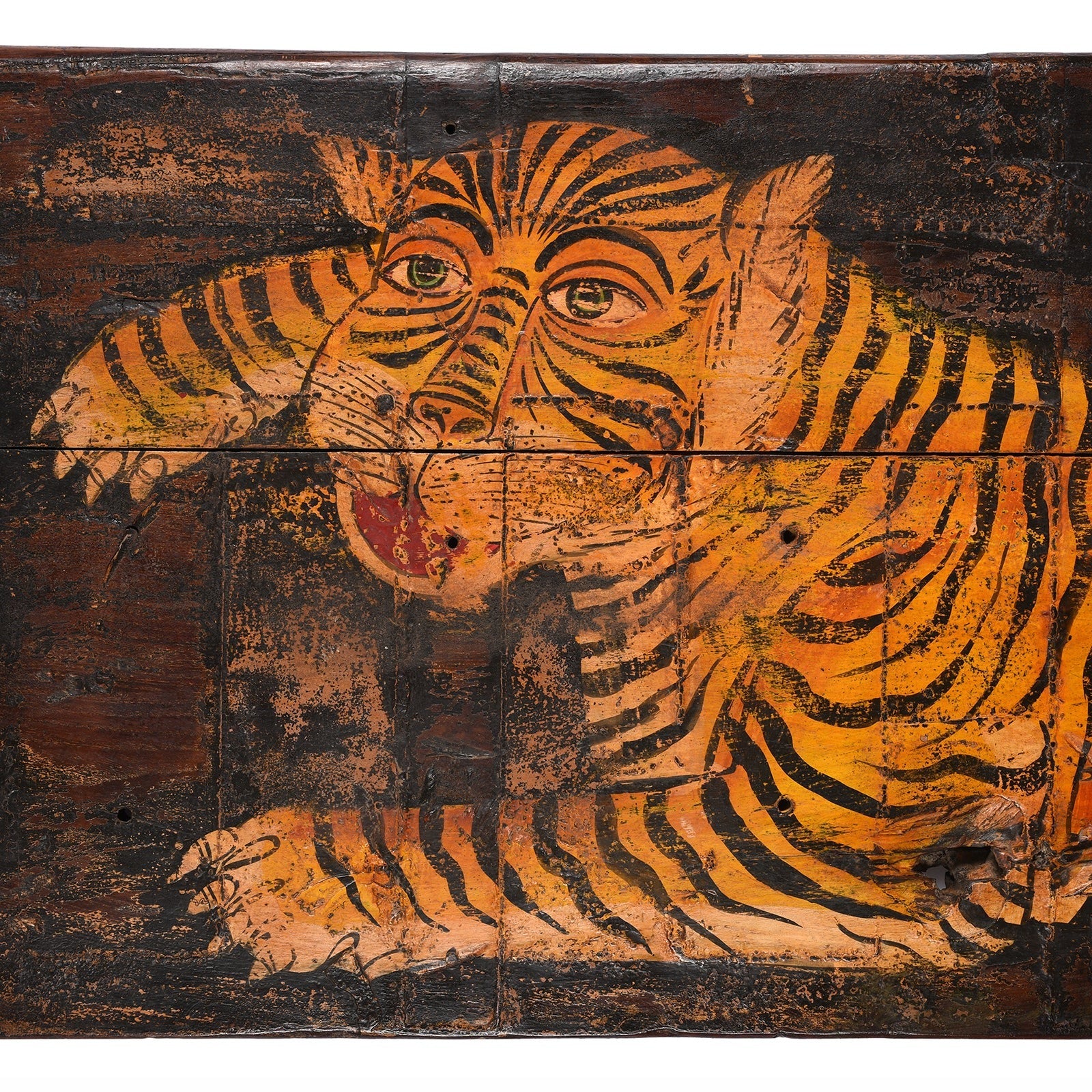 Vintage Painted Indian Tiger Panel - Image 4