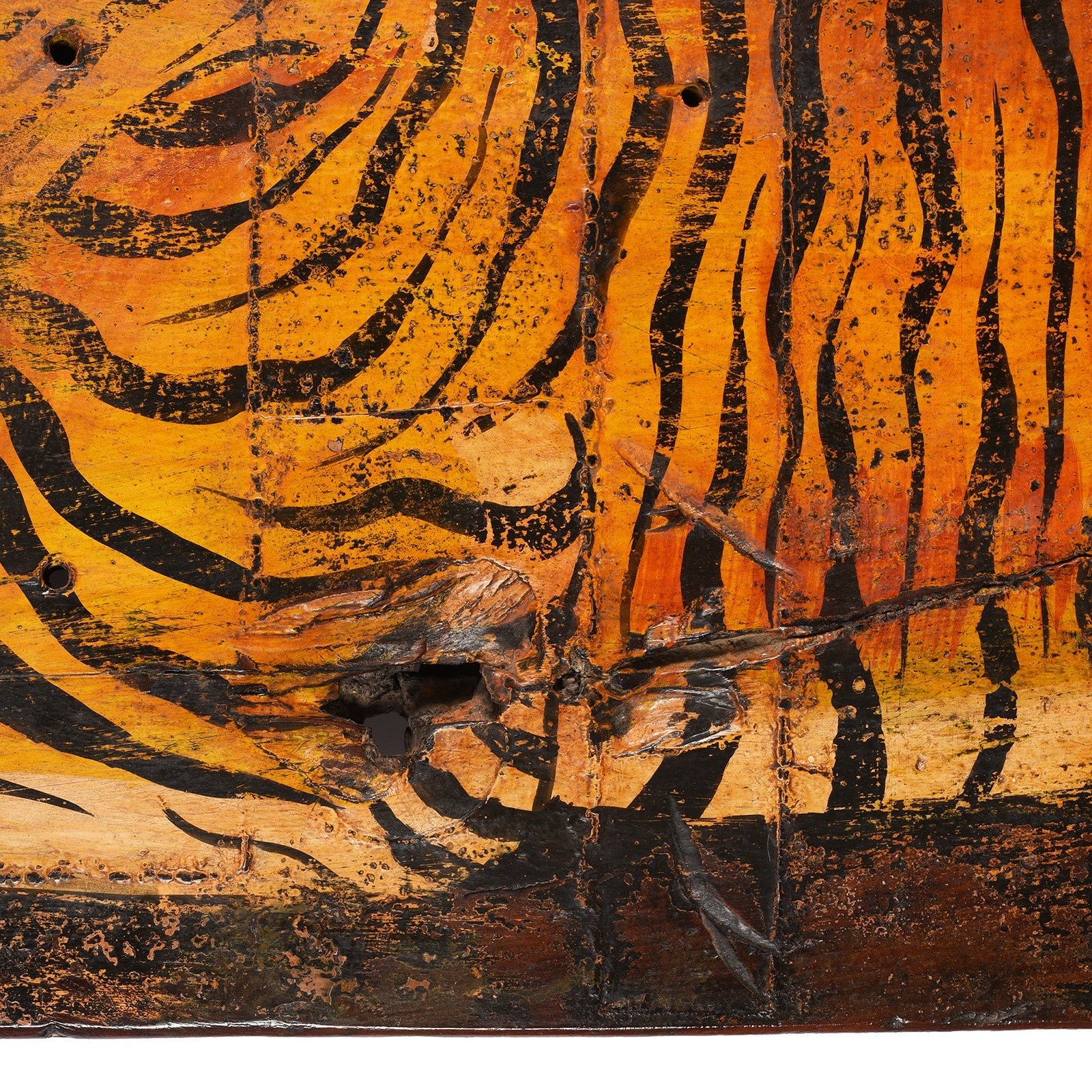 Vintage Painted Indian Tiger Panel - Image 5