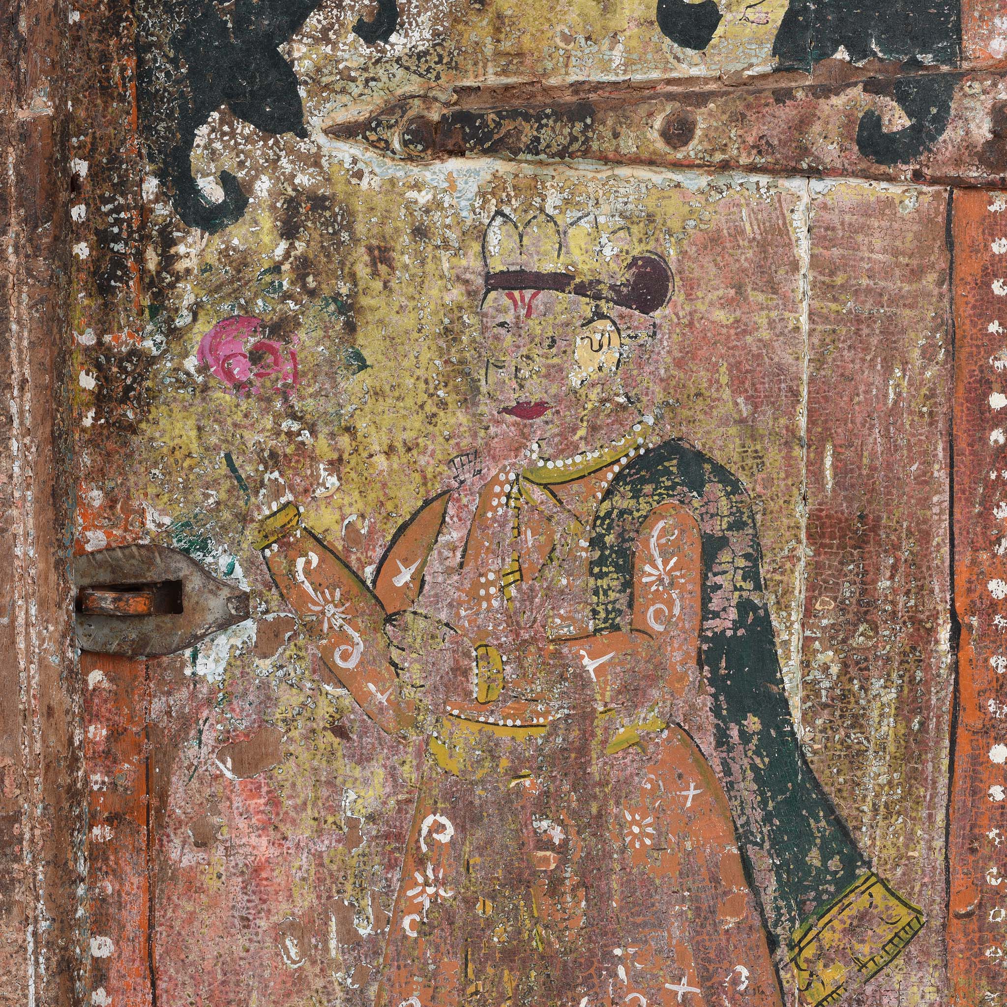 Painted Teak Indian Window Shutter From Gujarat - 19thC - Image 3