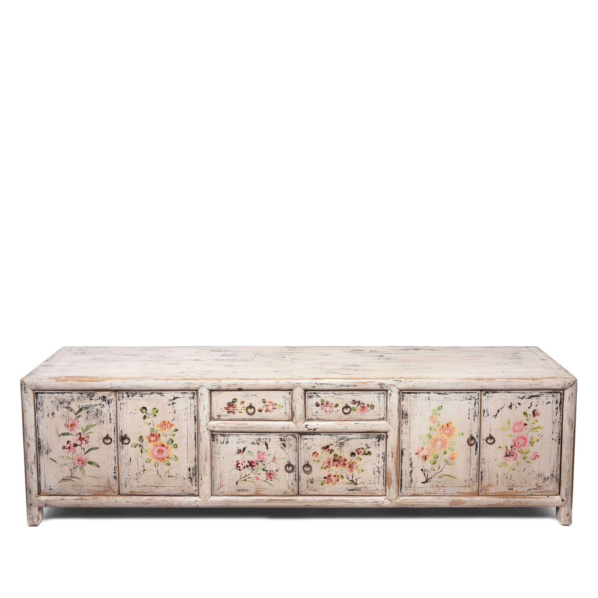 Painted Kang Sideboard Made From Old Pine - From Mongolia
