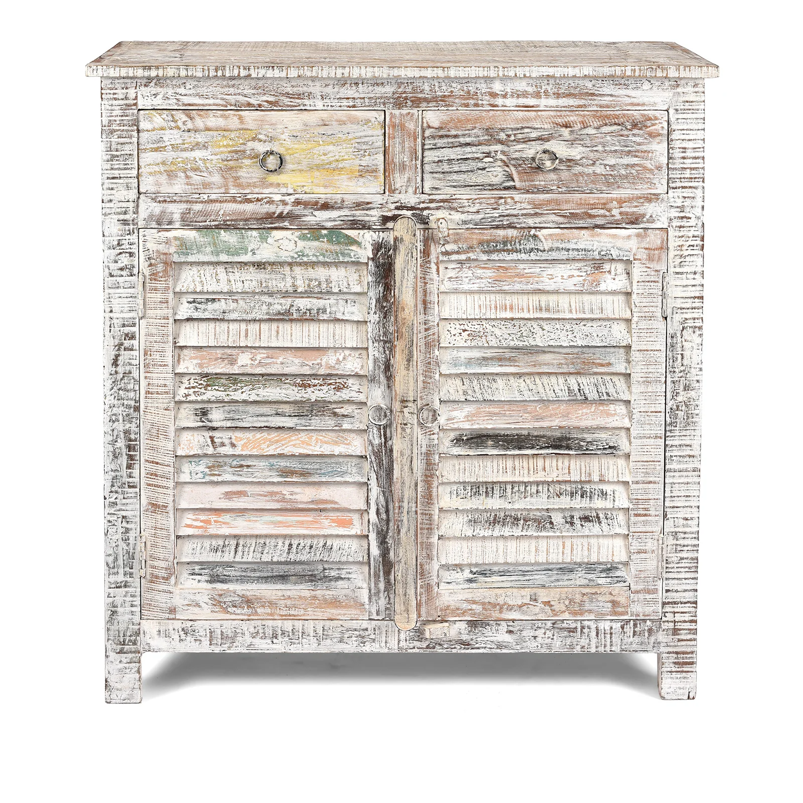 Painted Indian Louvre Cabinet Made From Reclaimed Teak