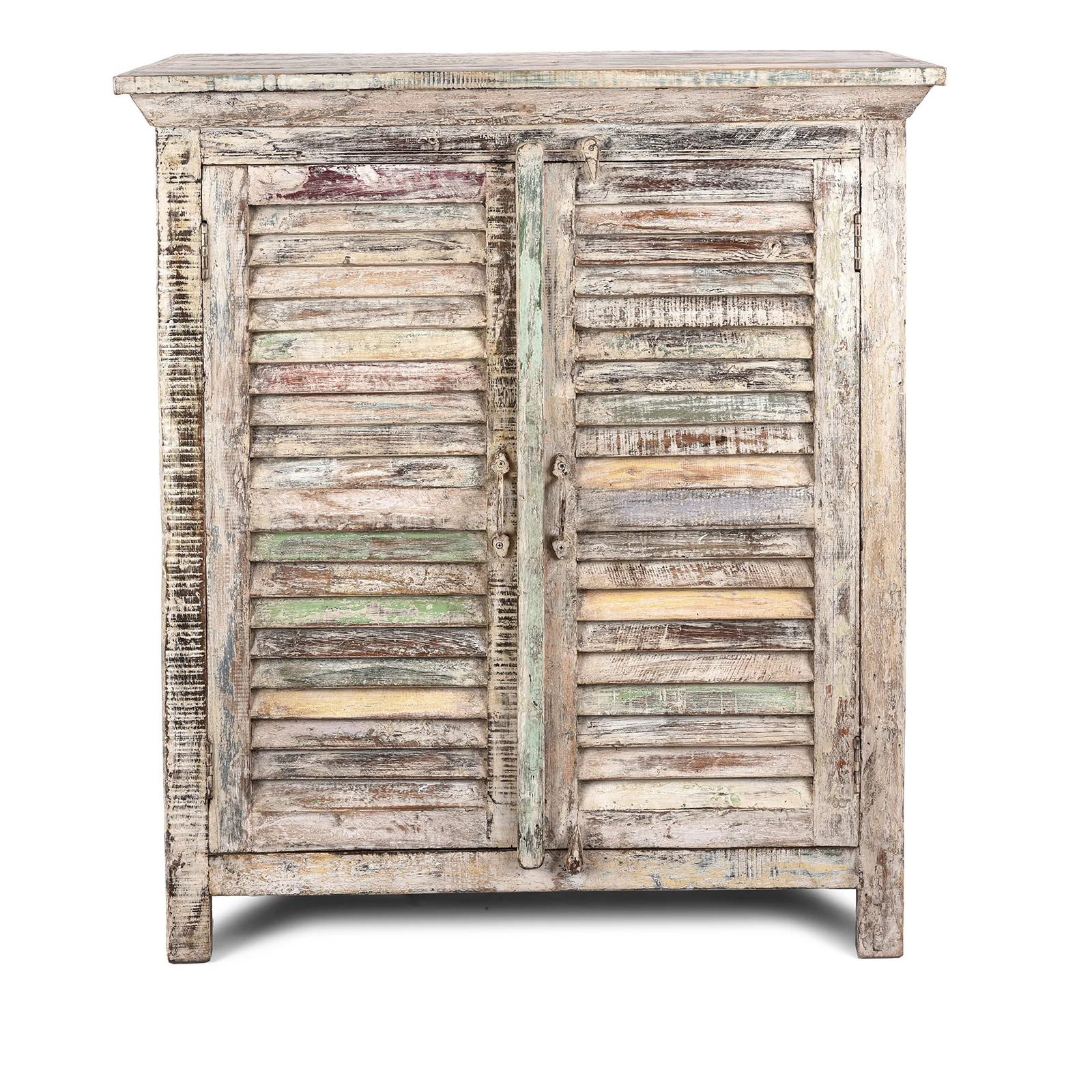 Painted Louvre Cabinet Made From Reclaimed Teak