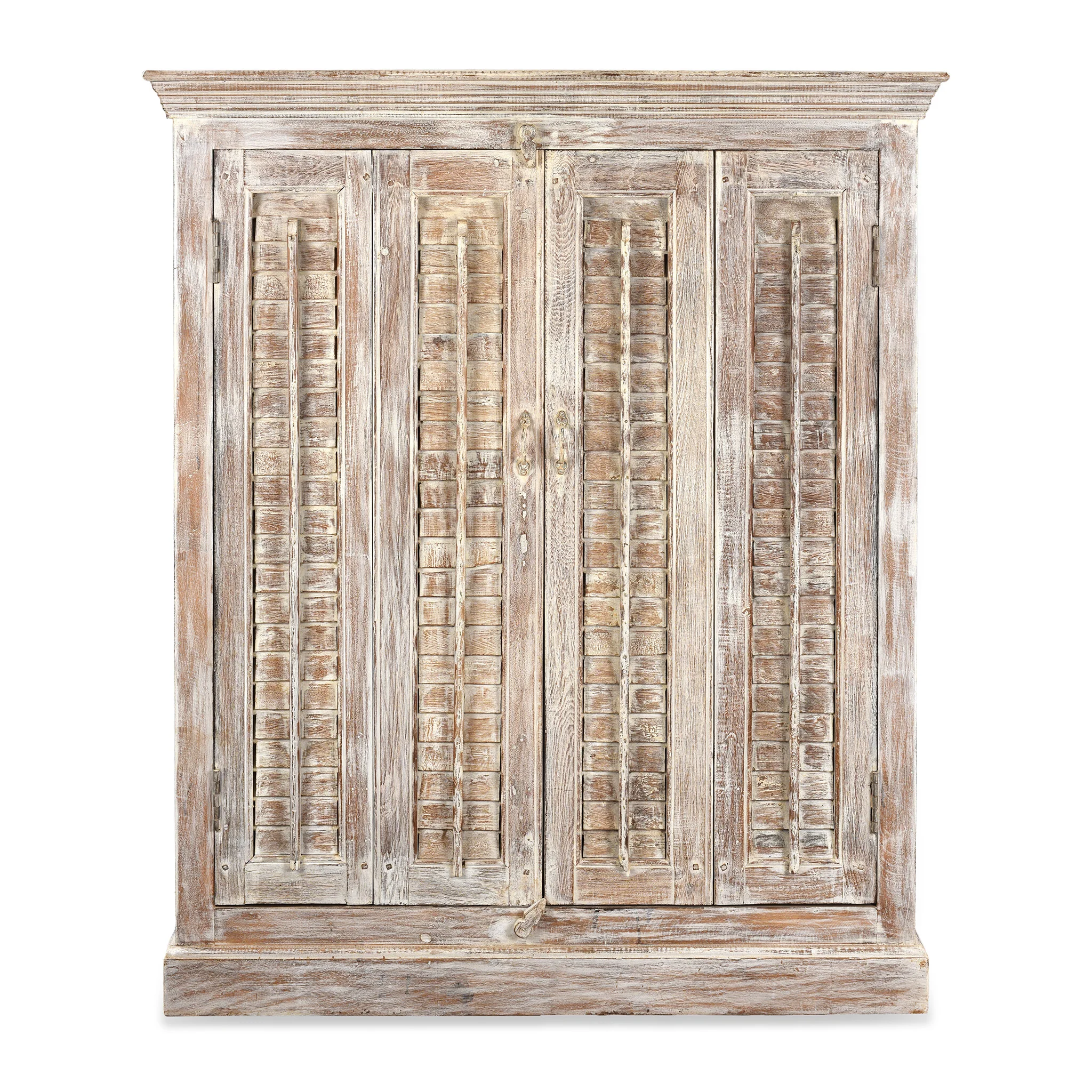 Painted Louvre Cabinet Made From Reclaimed Teak