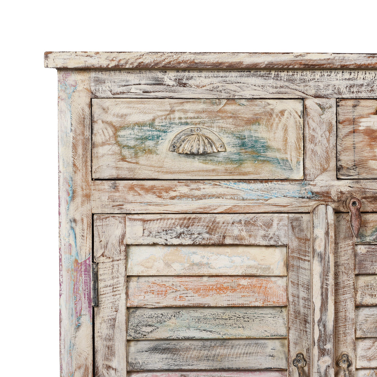 Painted 4 Door Louvre Sideboard Made From Reclaimed Teak - Image 2