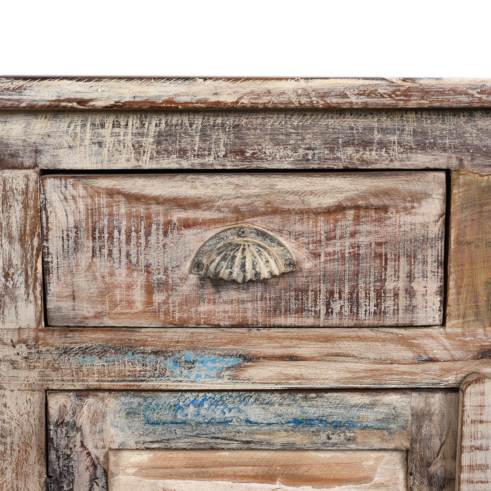 Painted 4 Door Louvre Sideboard Made From Reclaimed Teak - Image 7