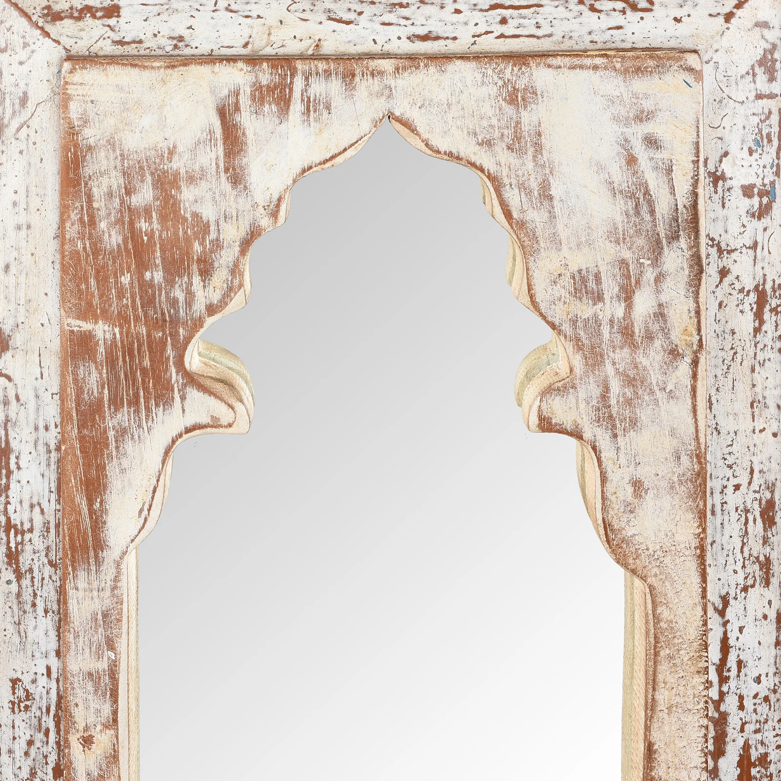 White Painted Mihrab Mirror Made From Old Teak - Image 3