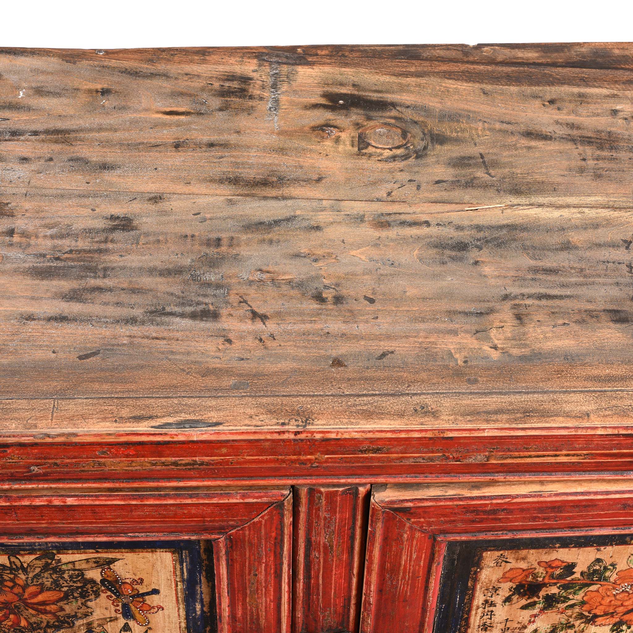 Painted Mongolian Book Cabinet Made From Elm - 19thC - Image 12