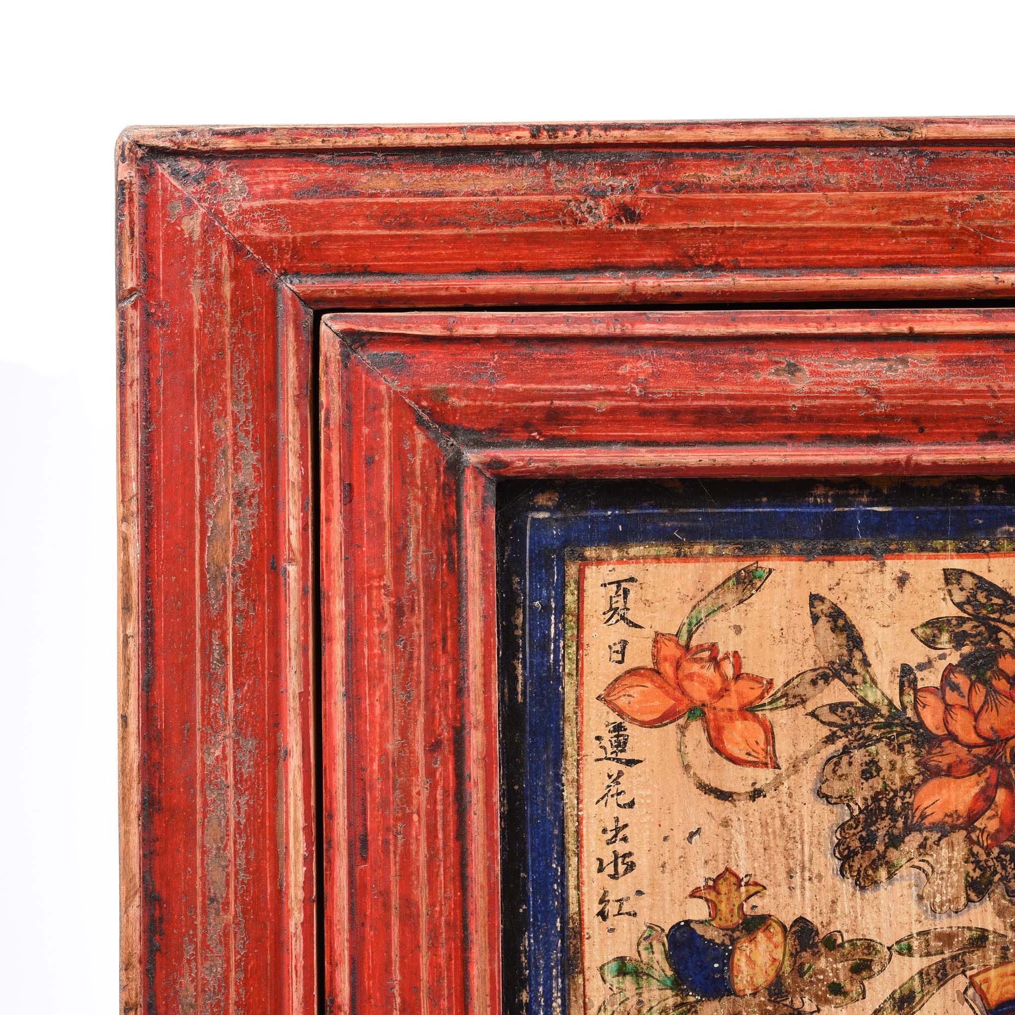 Painted Mongolian Book Cabinet Made From Elm - 19thC - Image 2