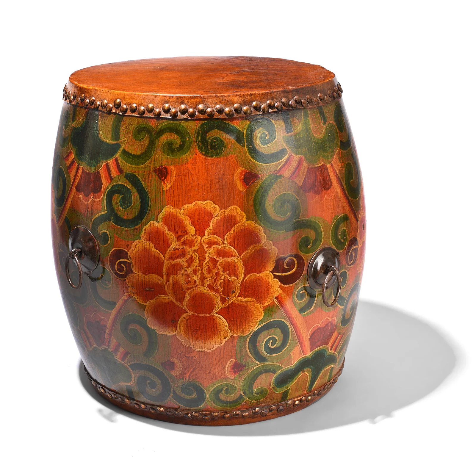 Painted Mongolian Drum Side Table