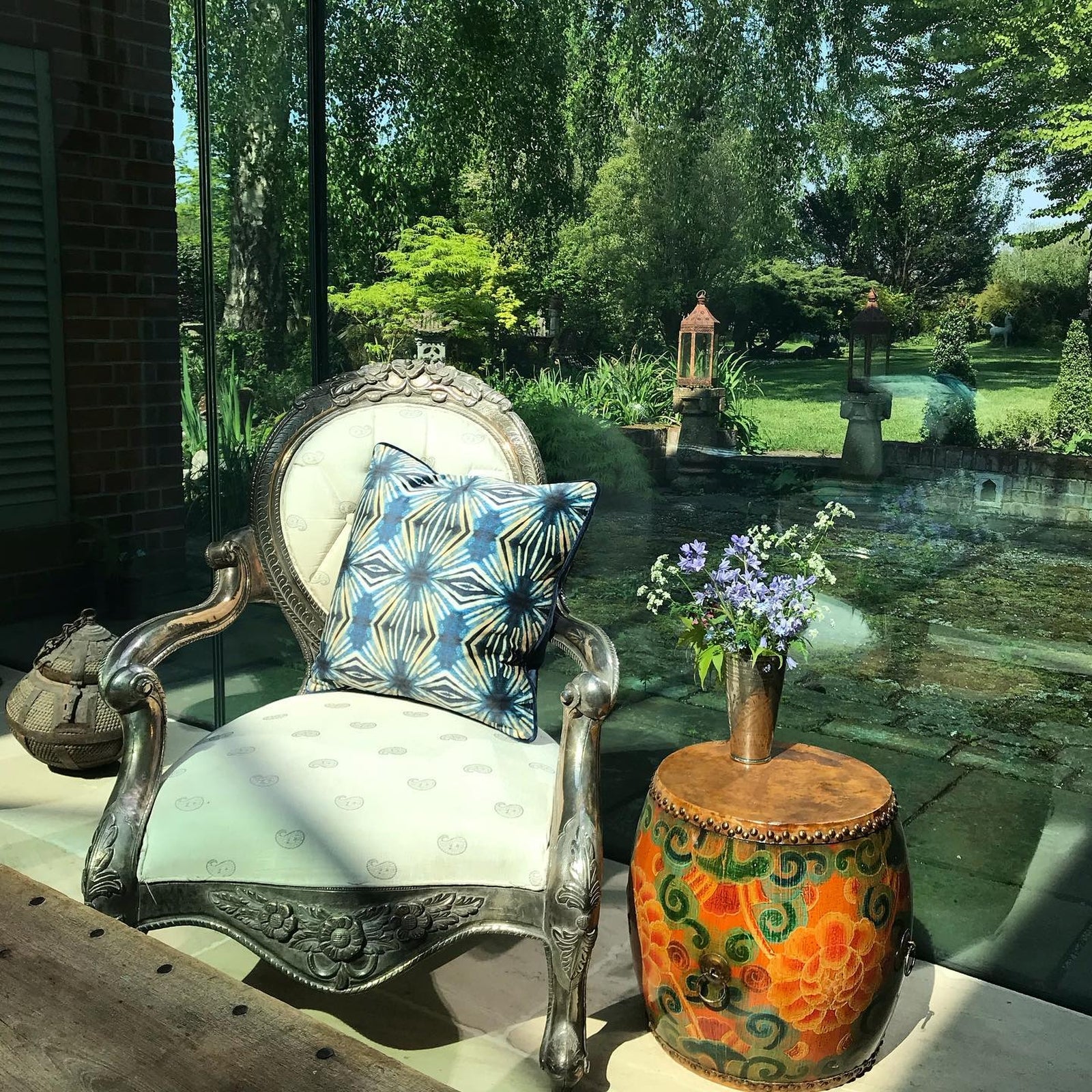 Painted Mongolian Drum Side Table - Image 2