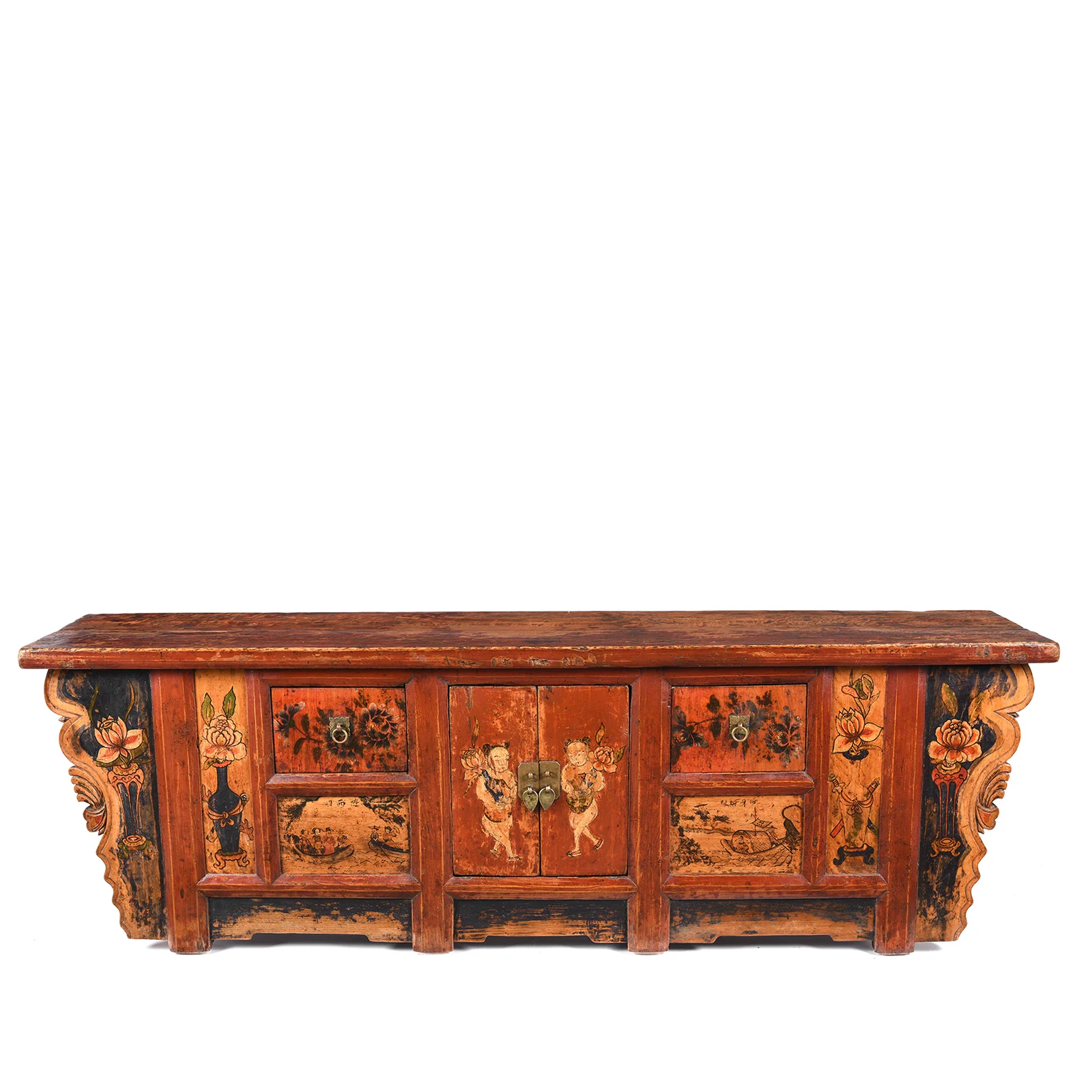 Painted Mongolian Kang Low Cabinet - Late 19thC