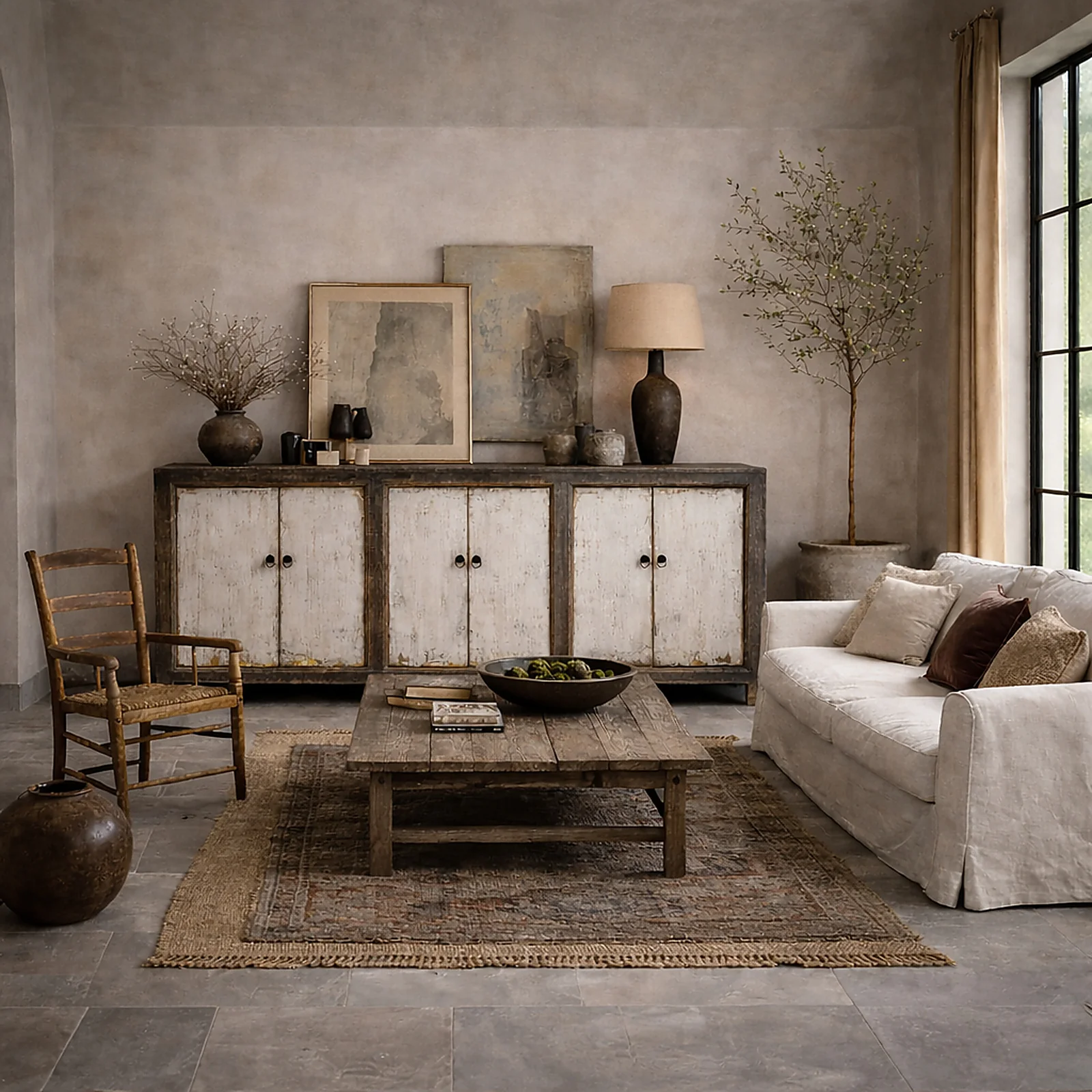 Painted 6 Door Mongolian Sideboard - Image 2