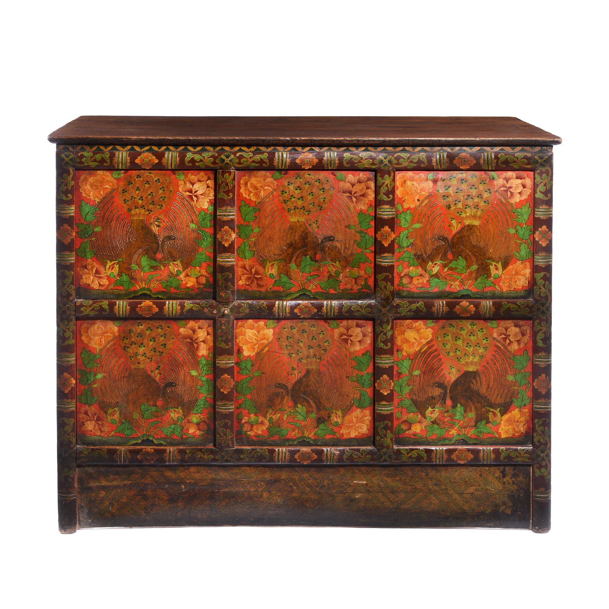 Pair of Painted Polychrome Tibetan Altar Cabinets - Late 19thC