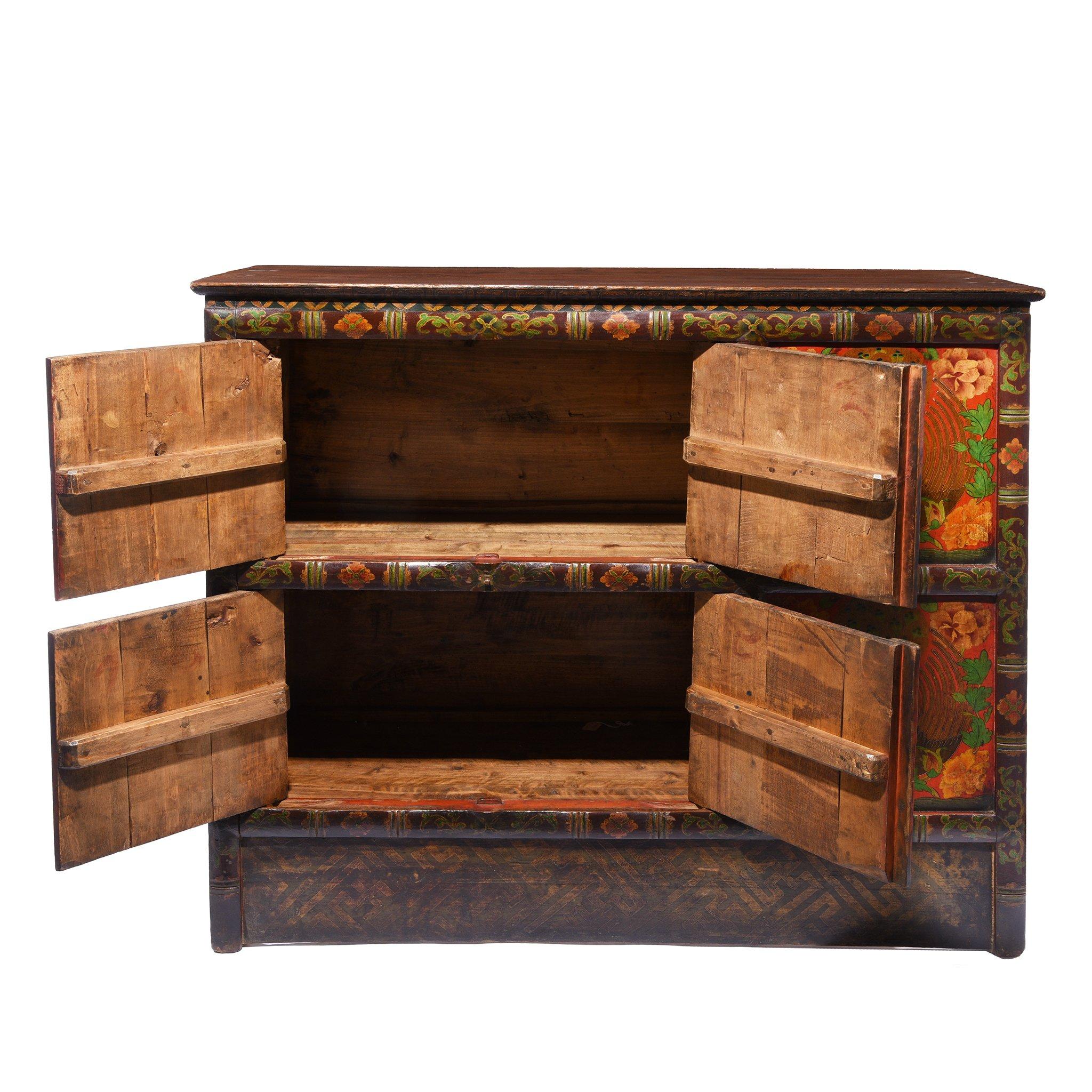 Pair of Painted Polychrome Tibetan Altar Cabinets - Late 19thC - Image 8