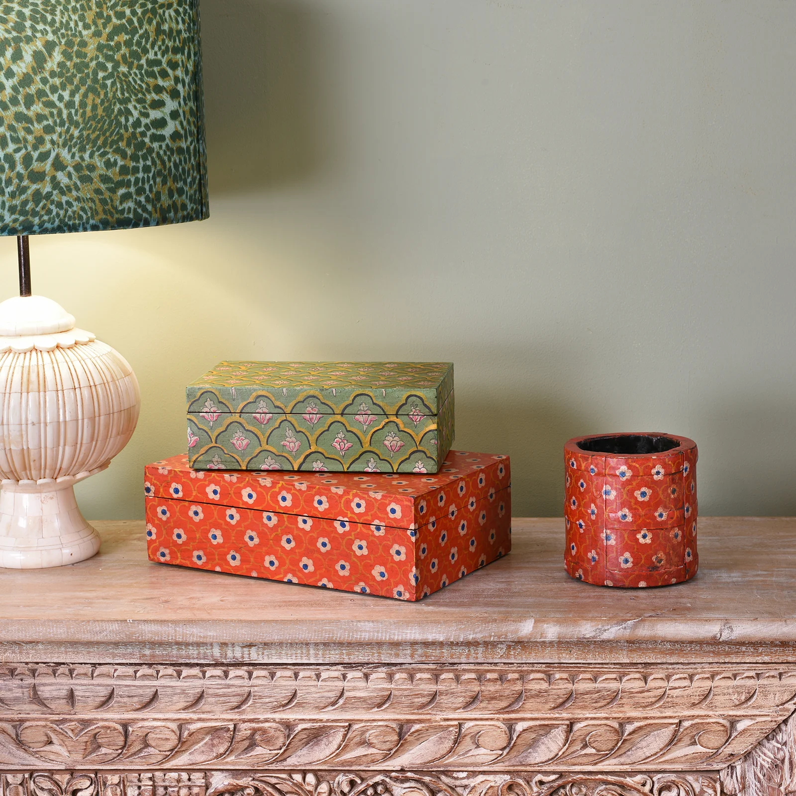 Hand Painted Rajasthani Keepsake Box - Mughal Green - Image 2